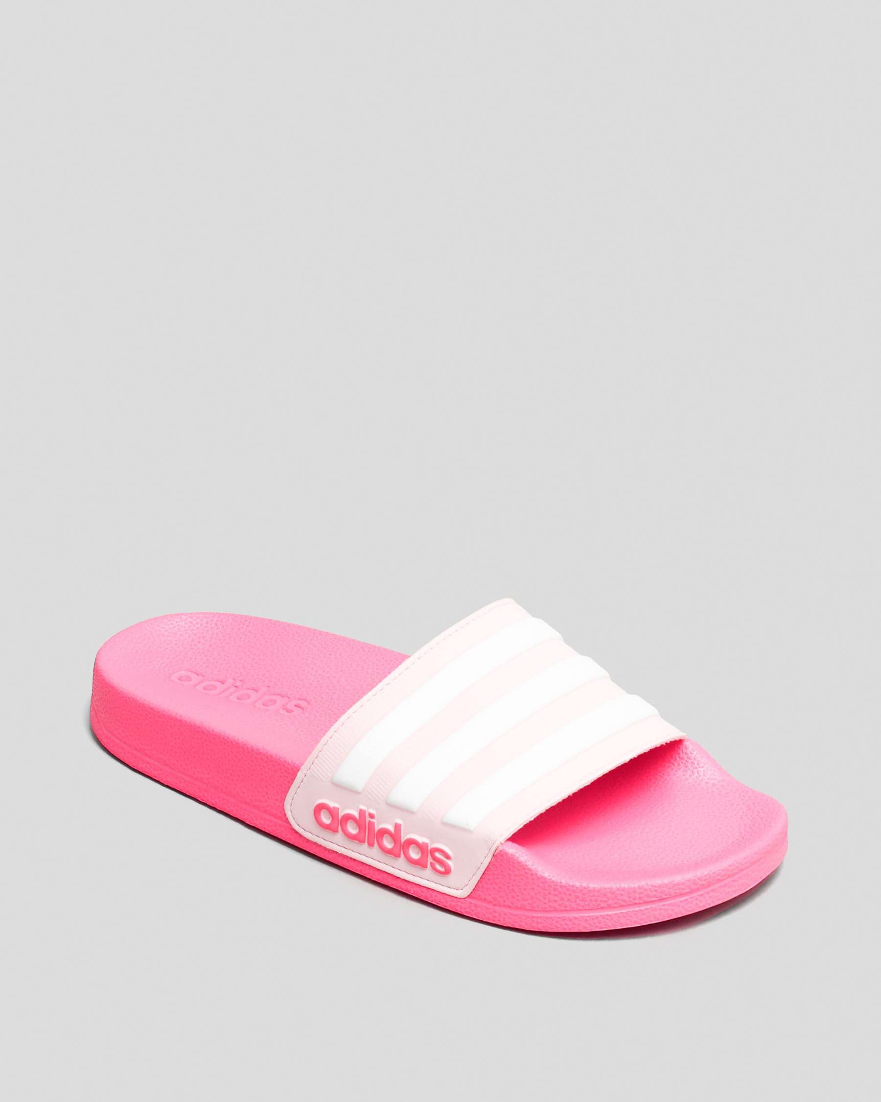 Shop adidas Girls' Adilette Shower Slides In Clear Pink/ftwr White ...