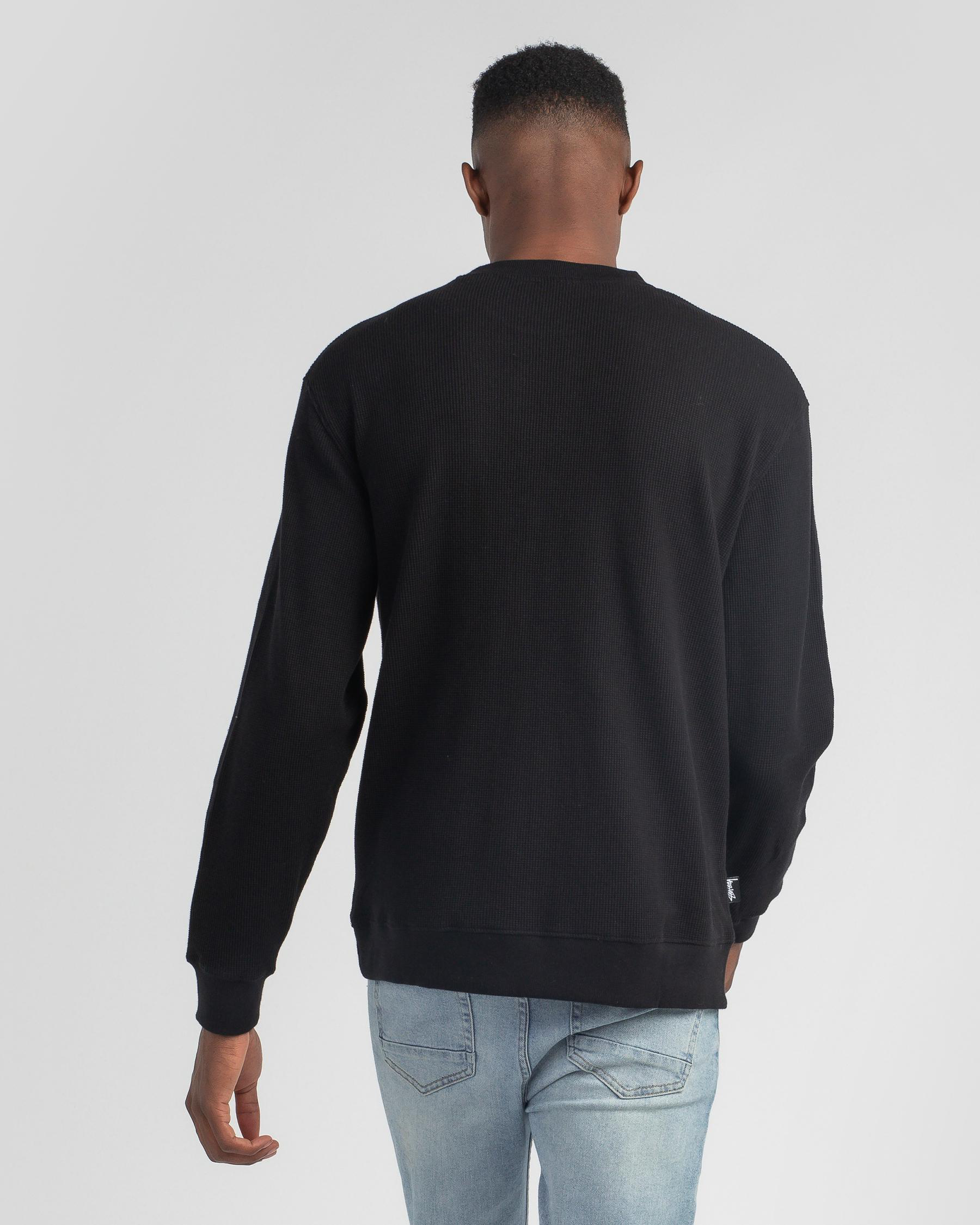 Shop Stussy Workwear Waffle Crew Neck Sweatshirt In Black - Fast ...