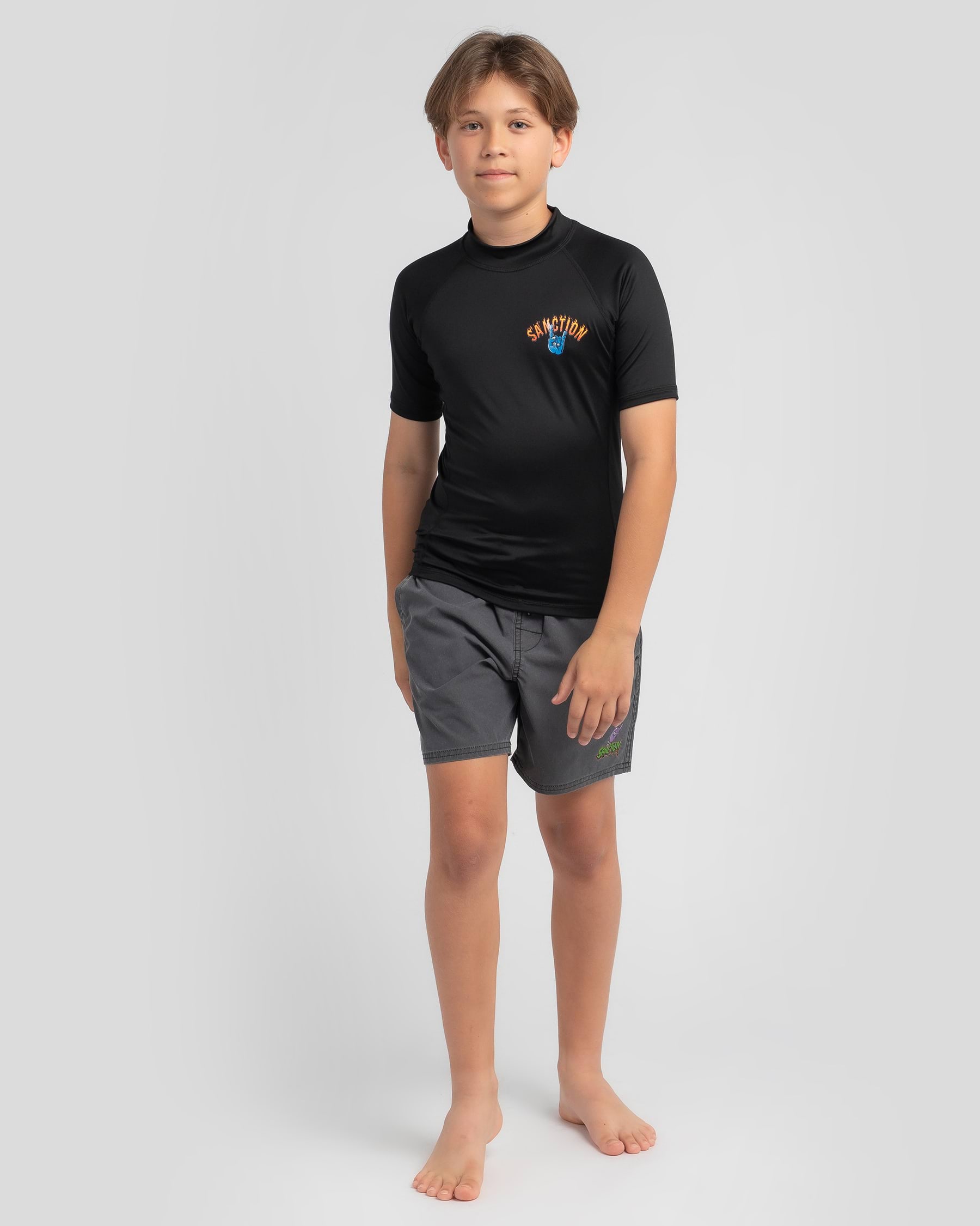 Shop Sanction Boys' Chopper Short Sleeve Rash Vest In Black - Fast ...