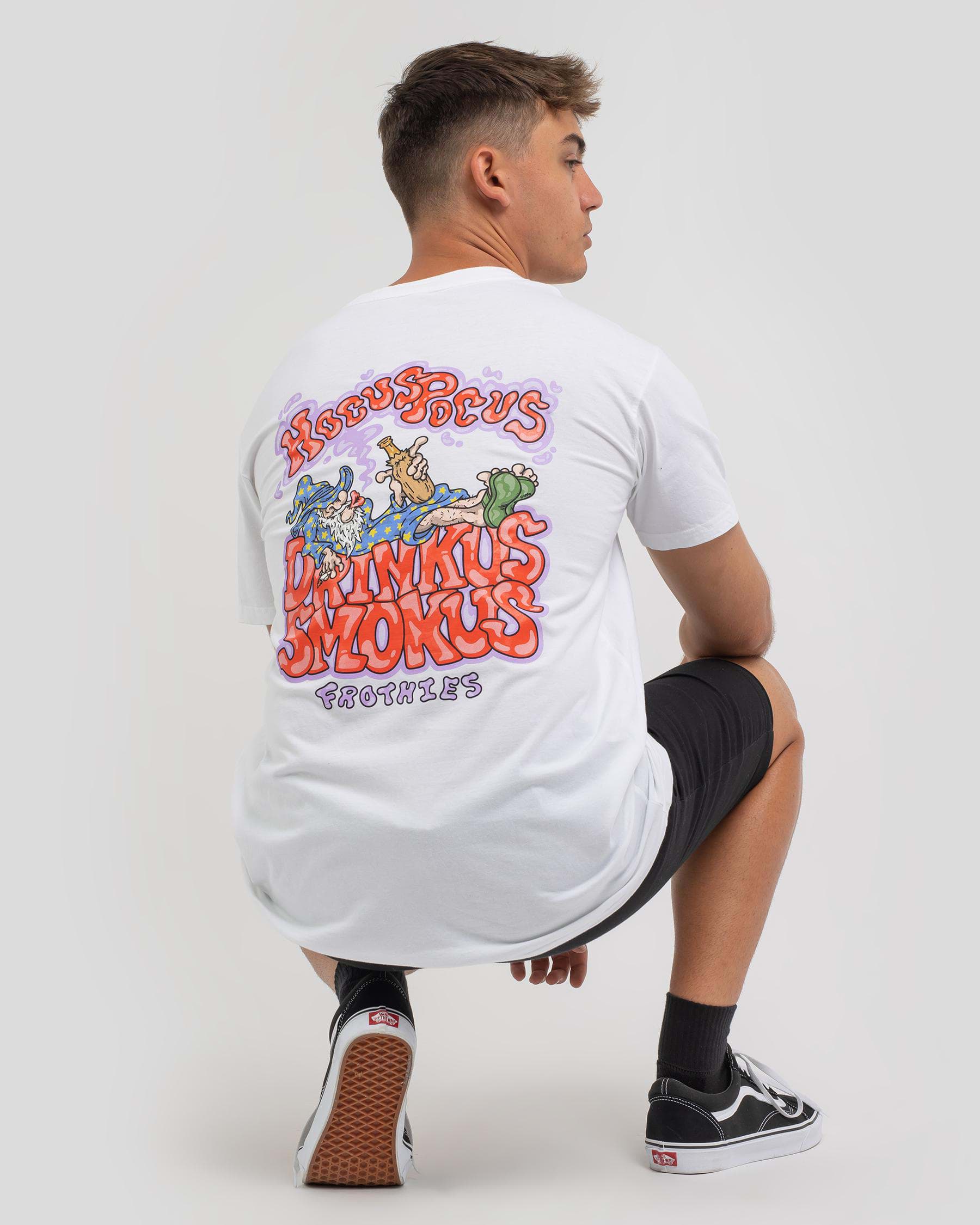 Frothies Hocus Pocus Drinkus Smokus T-Shirt In White - Fast Shipping ...