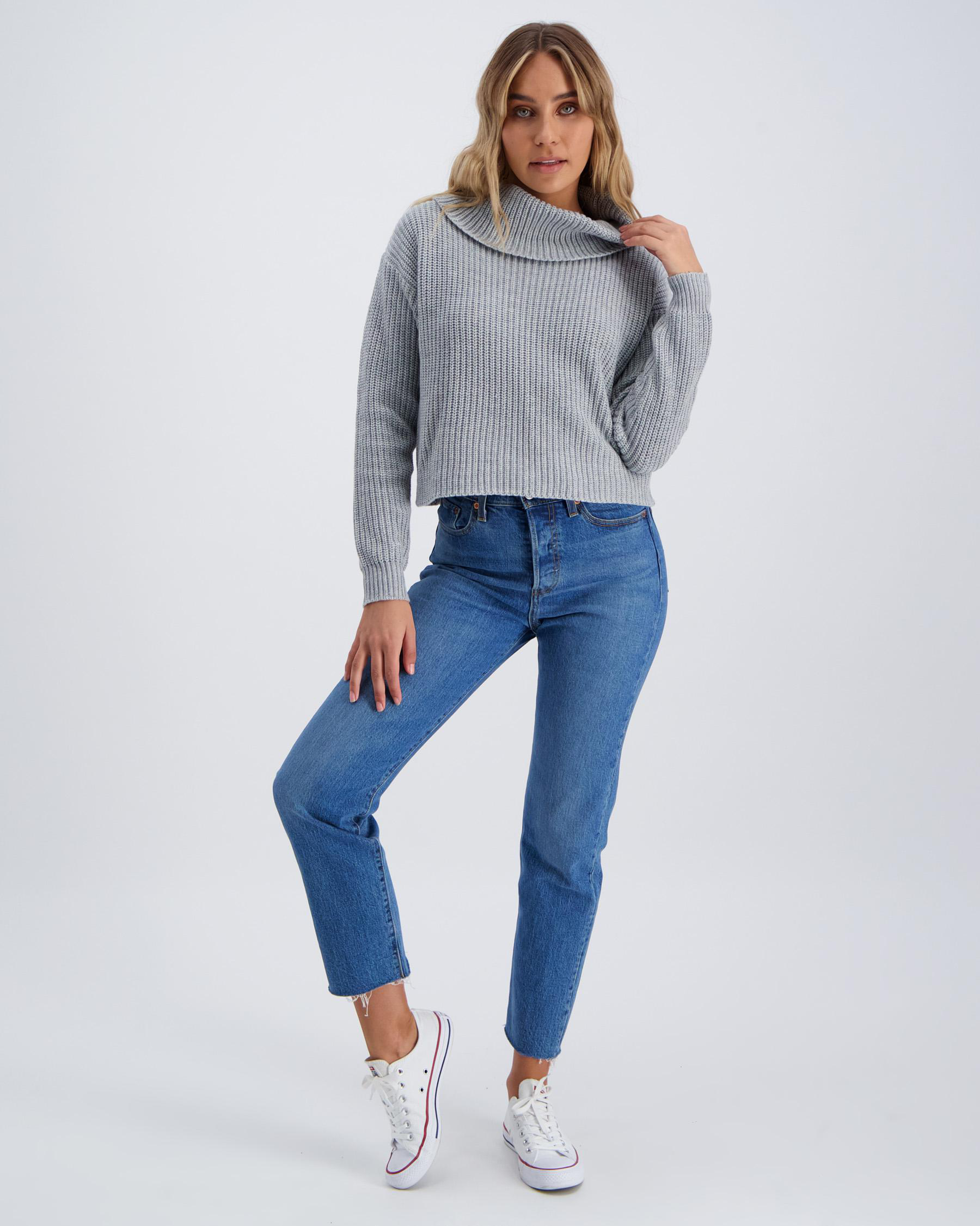 Shop Ava And Ever Jemma Tunnel Knit Jumper In Grey Marle - Fast ...