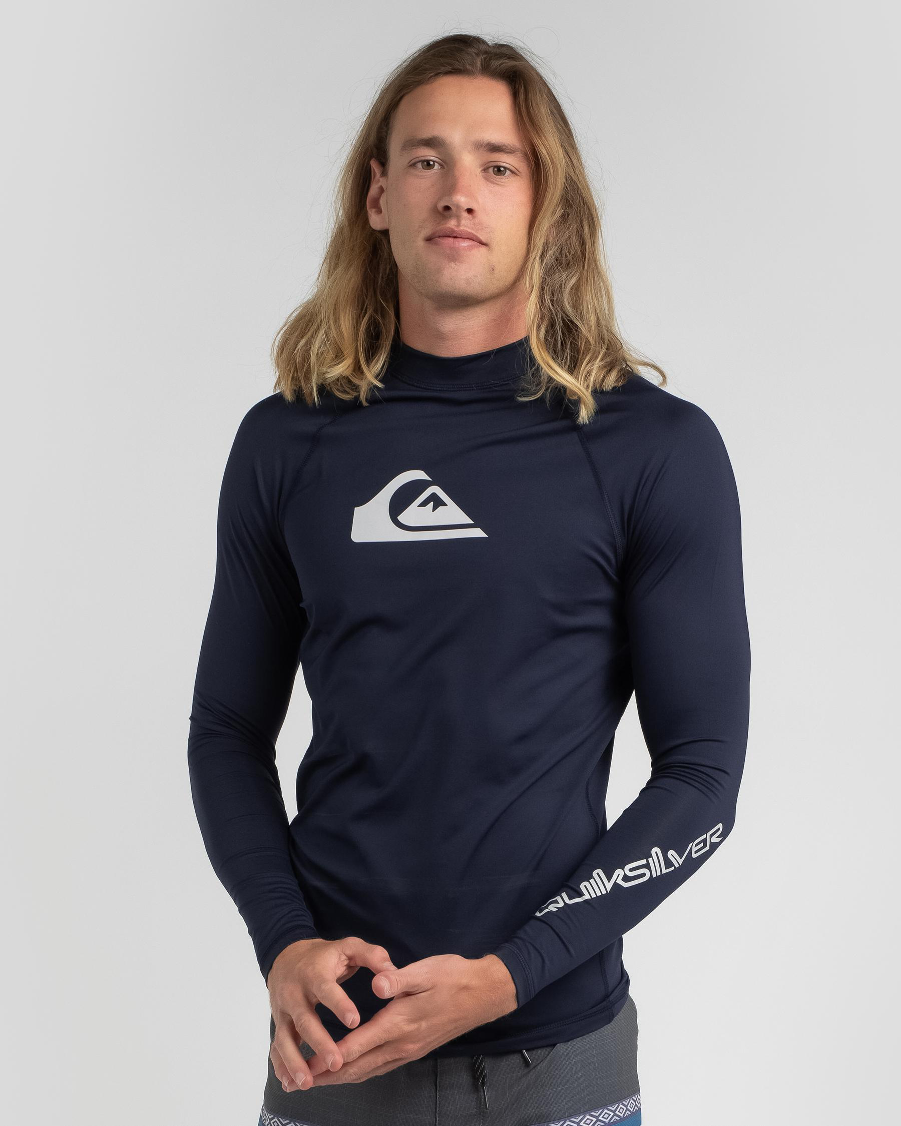 Shop Quiksilver All Time Long Sleeve Wet Shirt In Navy Blazer - Fast ...