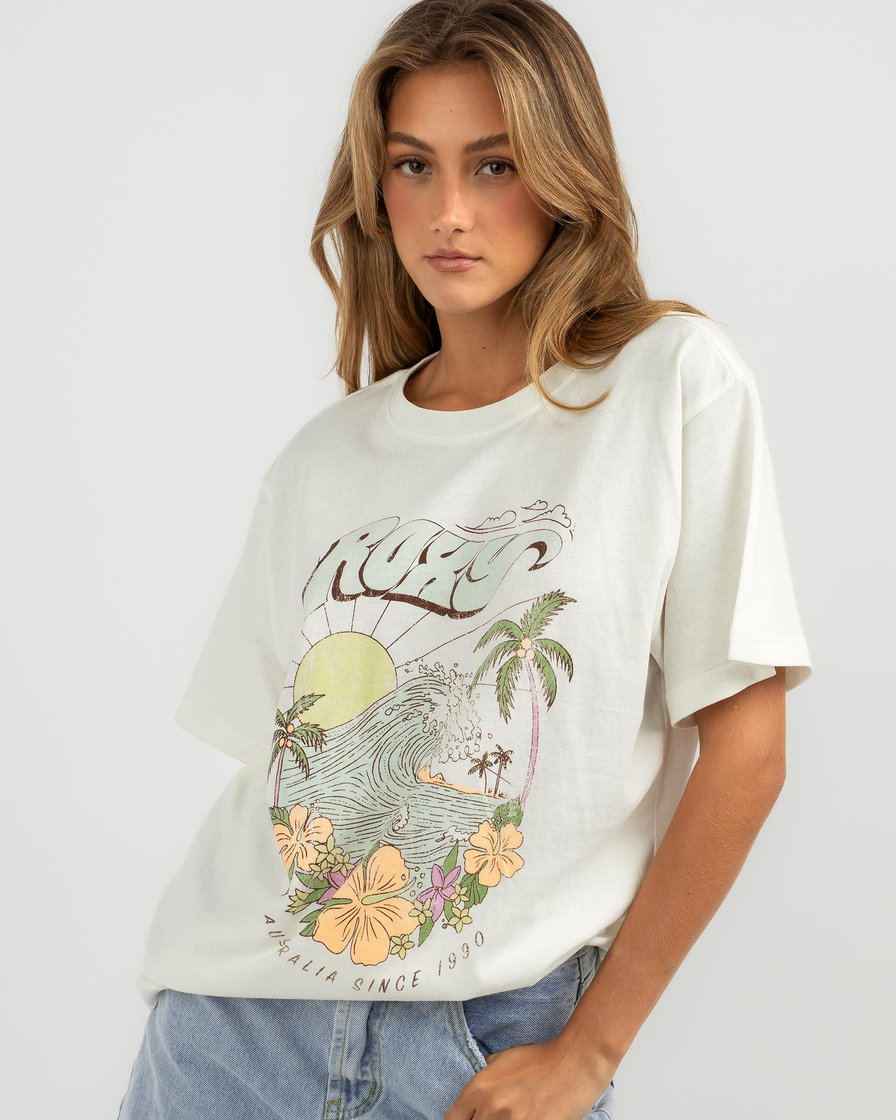 Shop Roxy West Coast Destination T-Shirt In Snow White - Fast Shipping ...