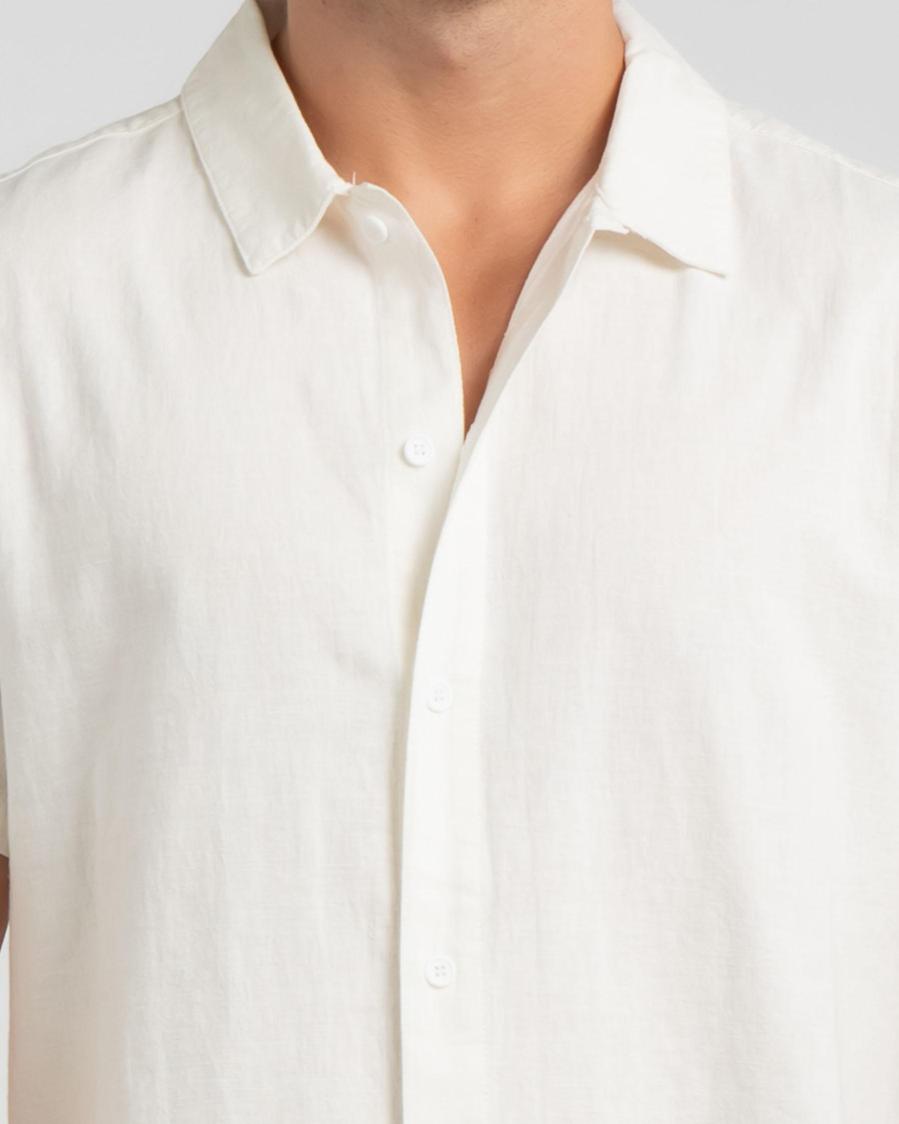 Shop Rhythm Classic Linen Short Sleeve Shirt In Vintage White - Fast ...