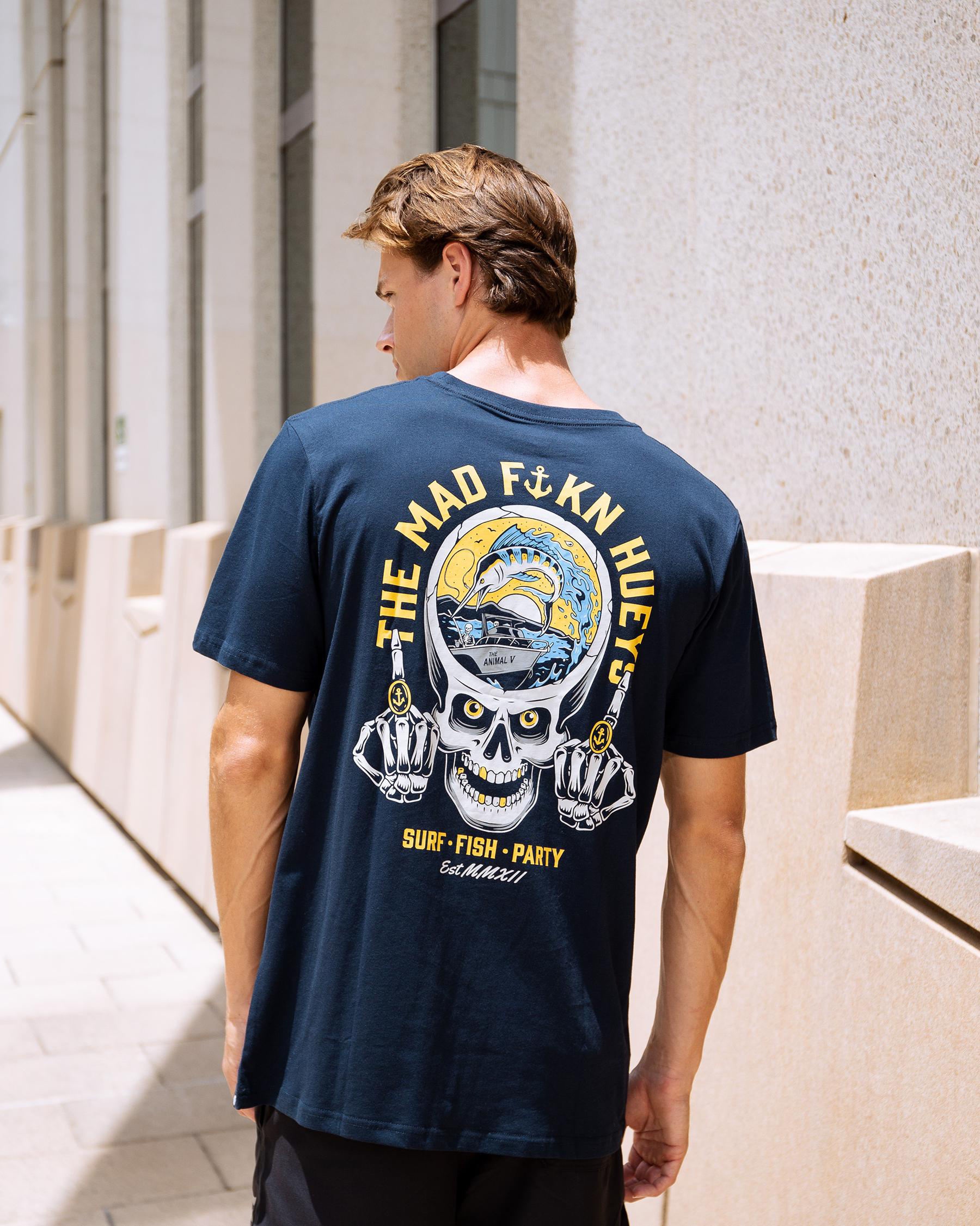 Shop The Mad Hueys The Mad FKN Huey's T-Shirt In Navy - Fast Shipping ...