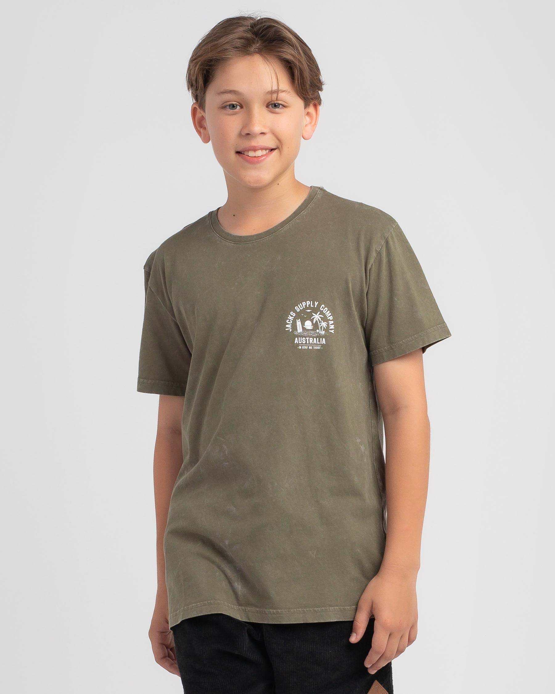 Shop Jacks Boys' Views T-Shirt In Olive Acid - Fast Shipping & Easy ...