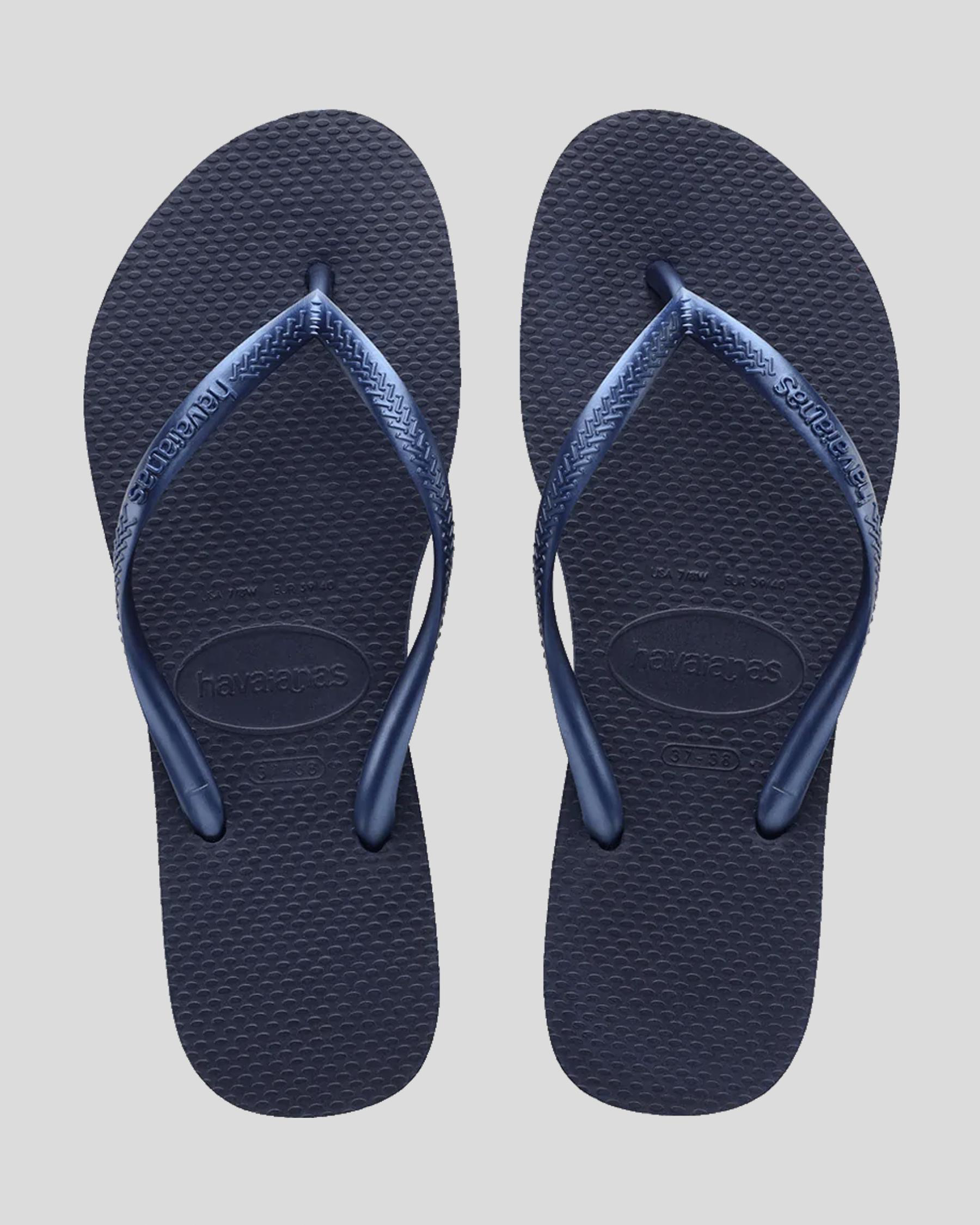 Havaianas Slim Metal Logo Thongs In Navy Blue/navy Blue - Fast Shipping ...