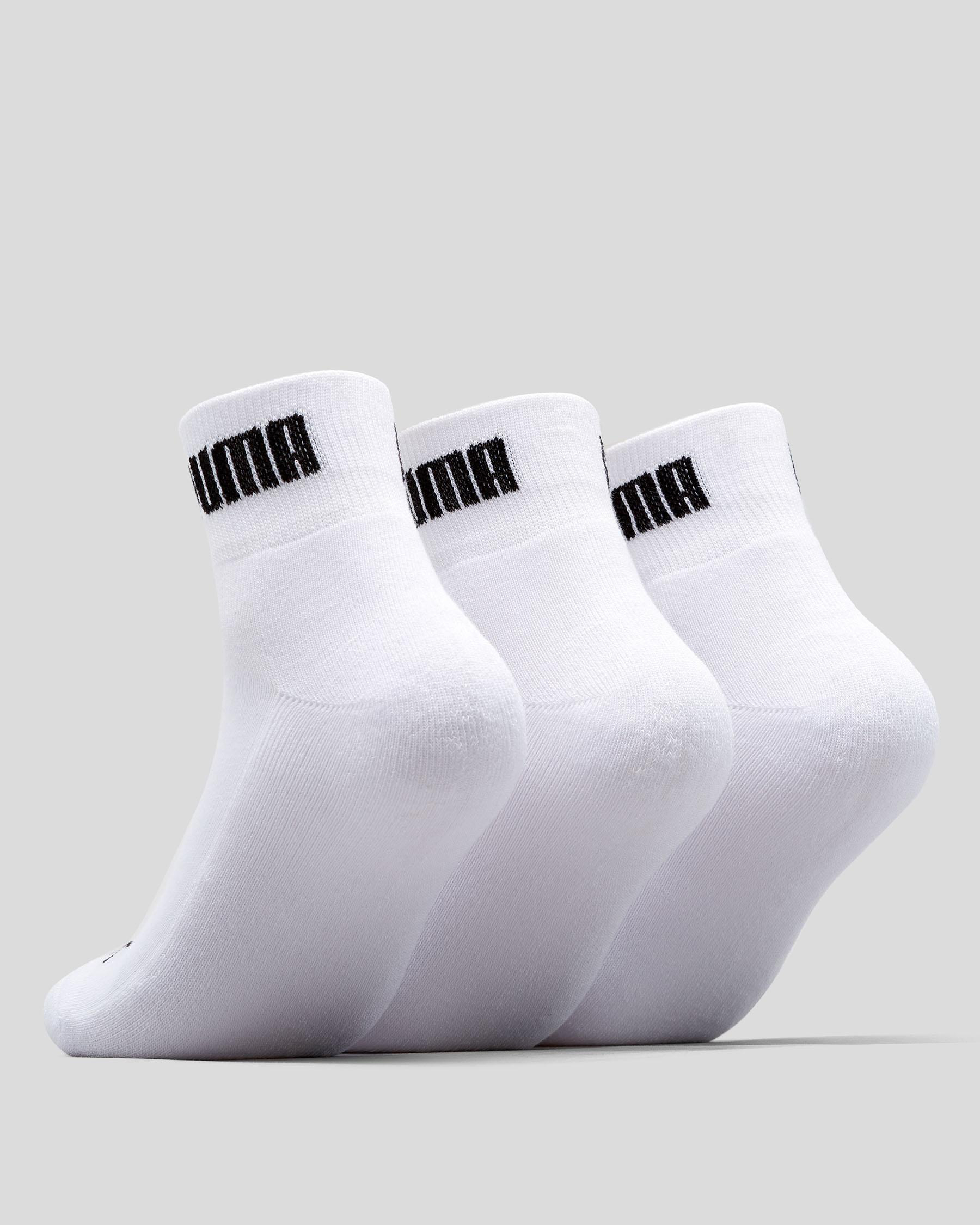 Shop Puma Quarter Cushioned Crew Socks 3 Pack In White - Fast Shipping ...