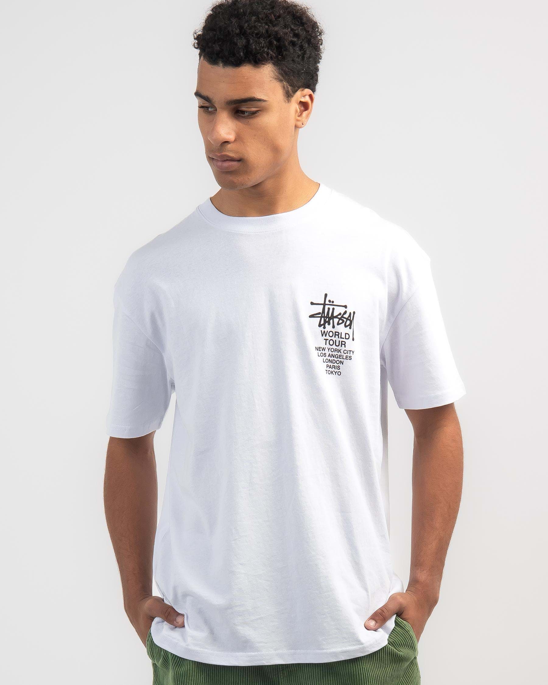 Shop Stussy Solid World Tour T-Shirt In White - Fast Shipping & Easy ...