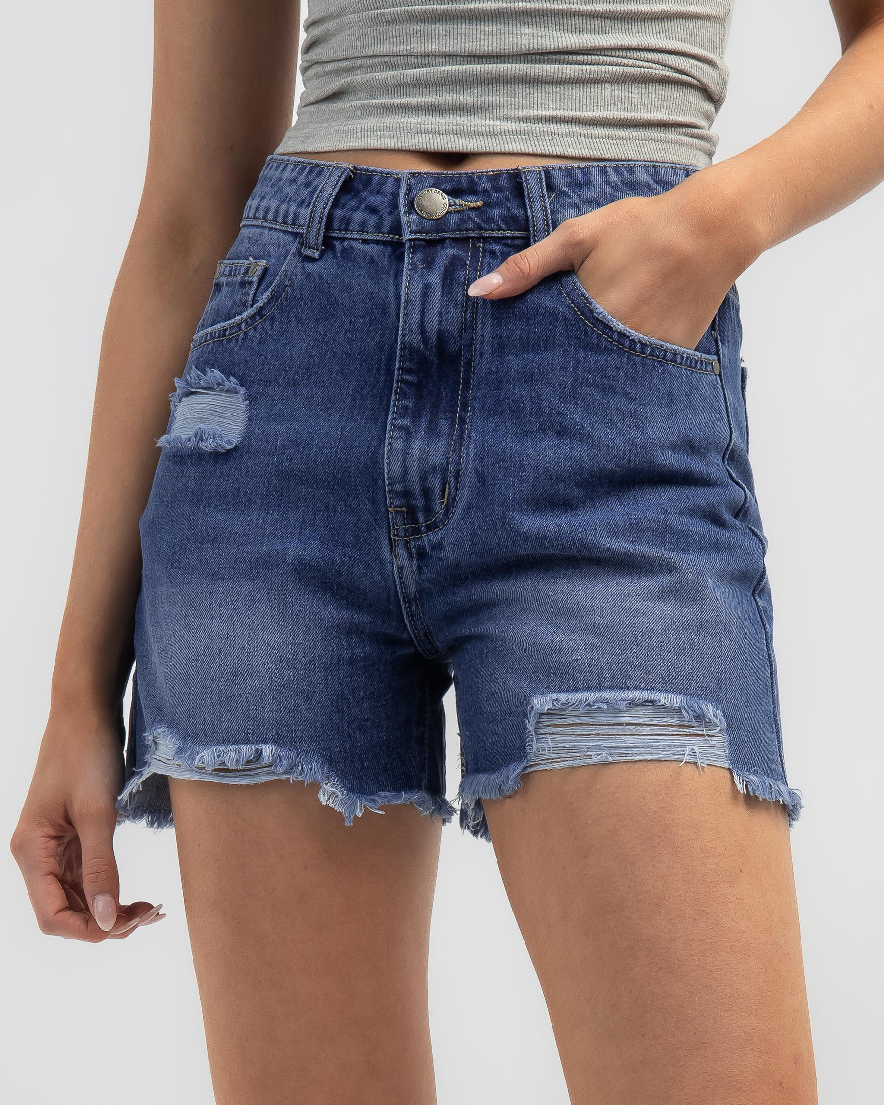 Shop Country Denim Carla Shorts In Dark Blue - Fast Shipping & Easy ...