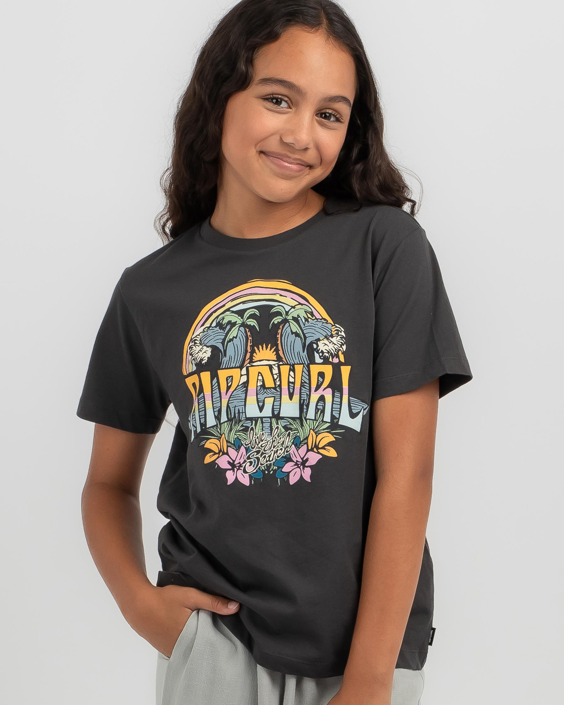 Shop Rip Curl Girls' Block Party T-Shirt In Washed Black - Fast ...