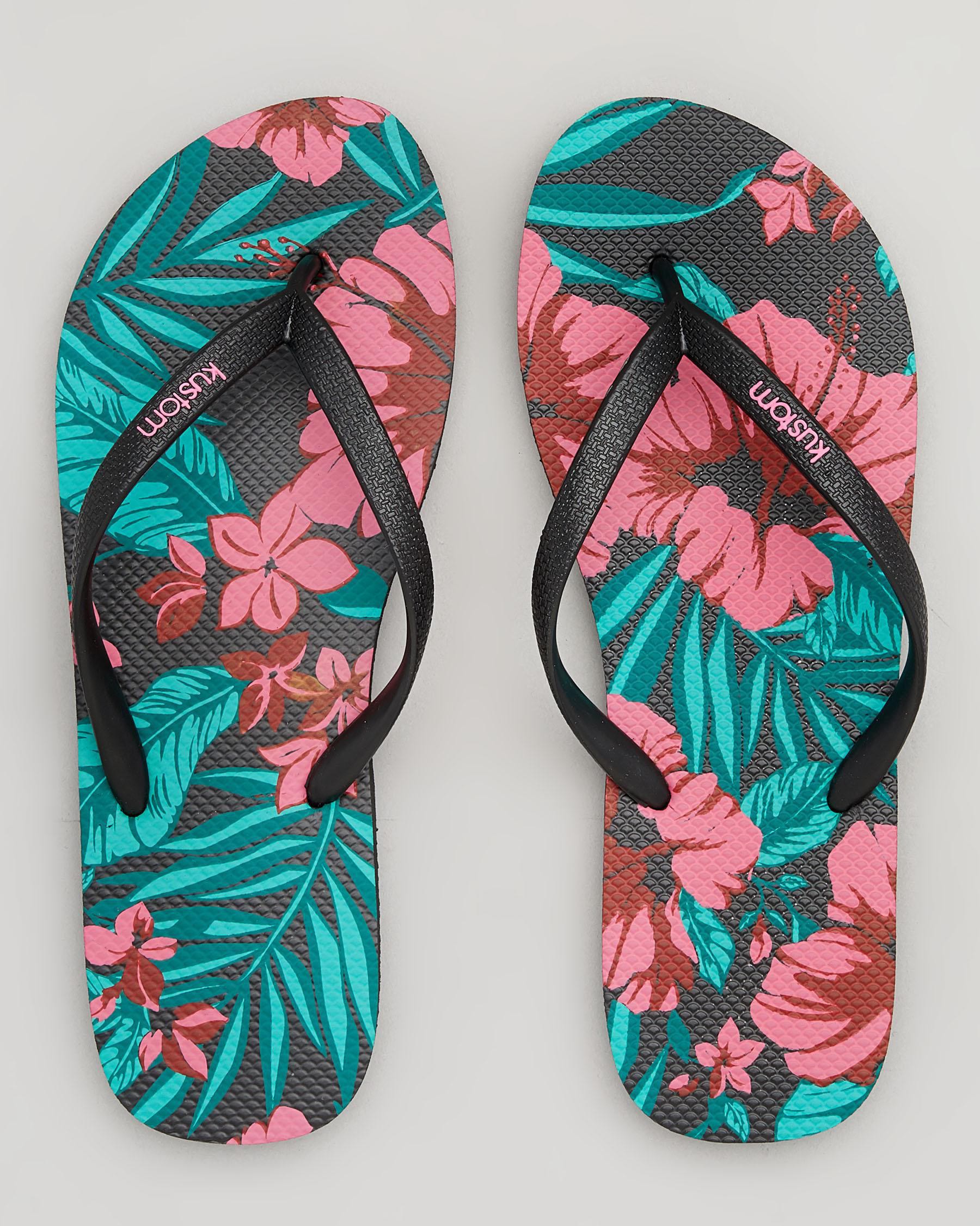 Kustom Classic Thongs In Black Floral - Fast Shipping & Easy Returns ...