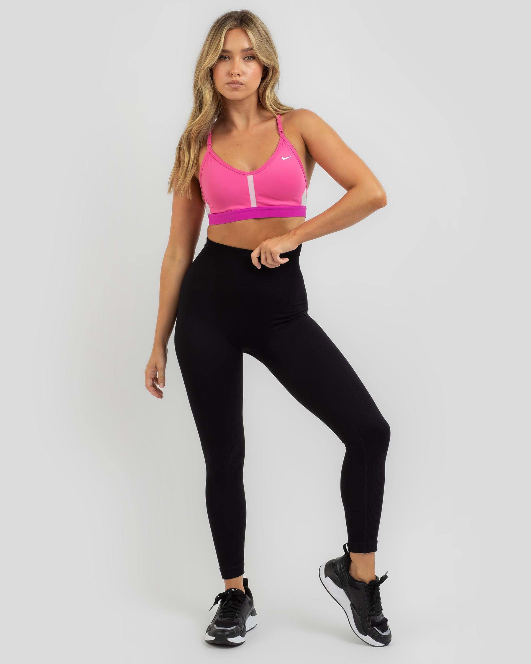 Shop Nike Indy V-Neck Sports Bra In Pink Spell/cosmic Fuchsia/active ...