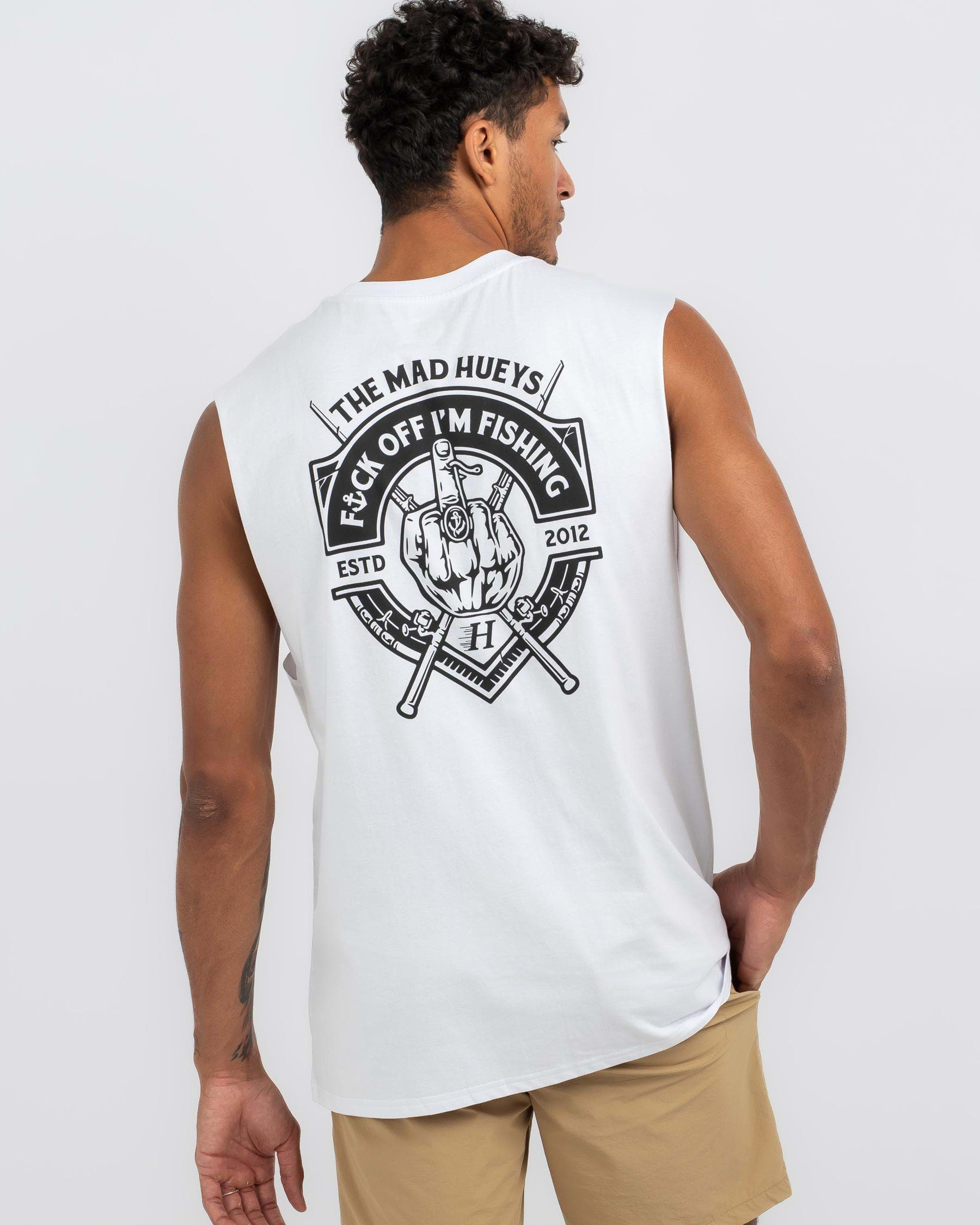 MAD HUEYS FCK OFF I'M FISHING TANK - BLACK - Mens-Tops : Sequence