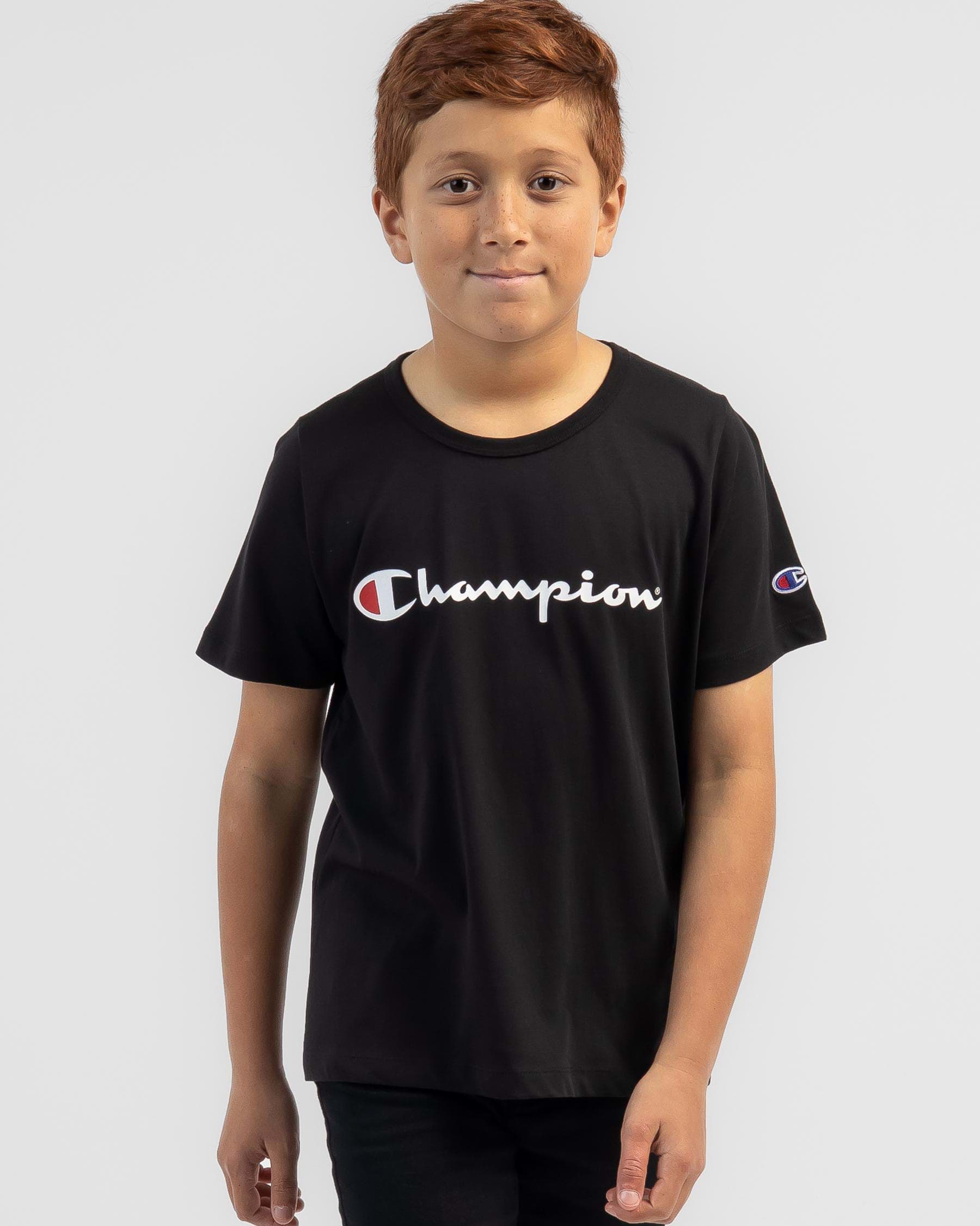 Shop Champion Boys' Script T-Shirt In Black - Fast Shipping & Easy ...