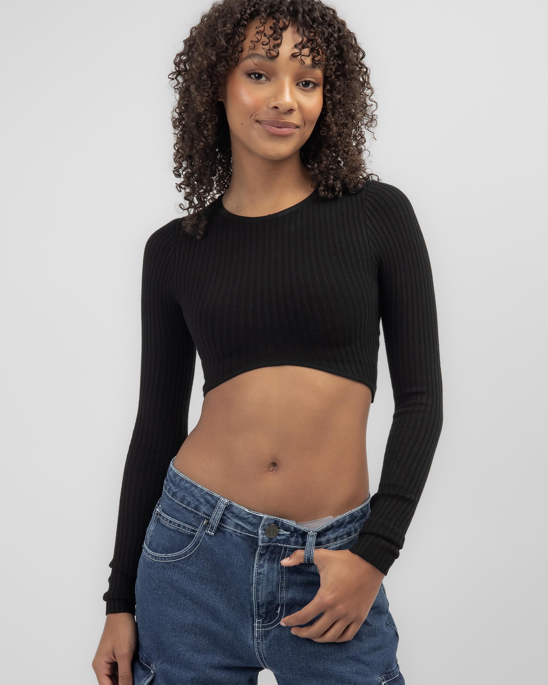 Shop Ava And Ever Hank Long Sleeve Crop Knit Top In Black - Fast ...