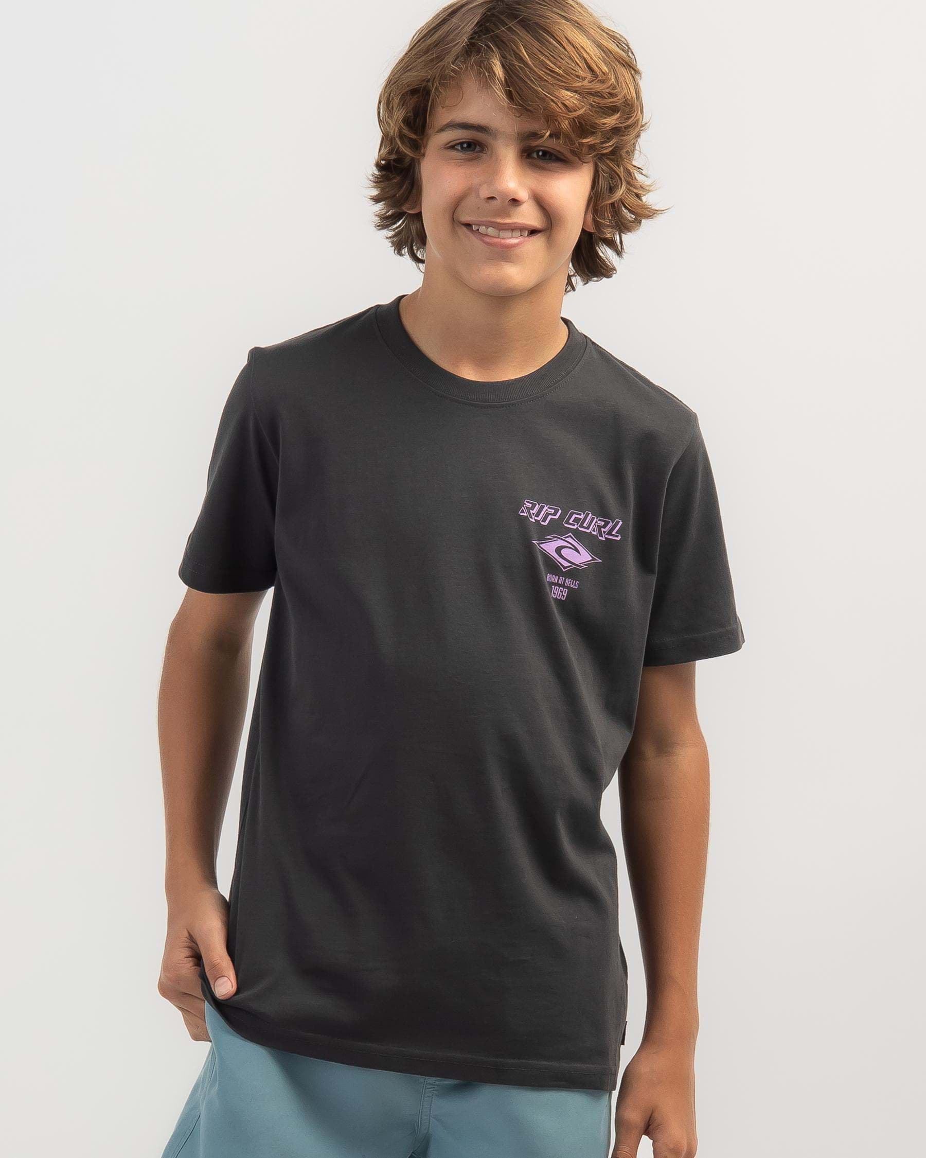 Shop Rip Curl Boys' Fadeout Icon T-Shirt In Black/purple - Fast ...