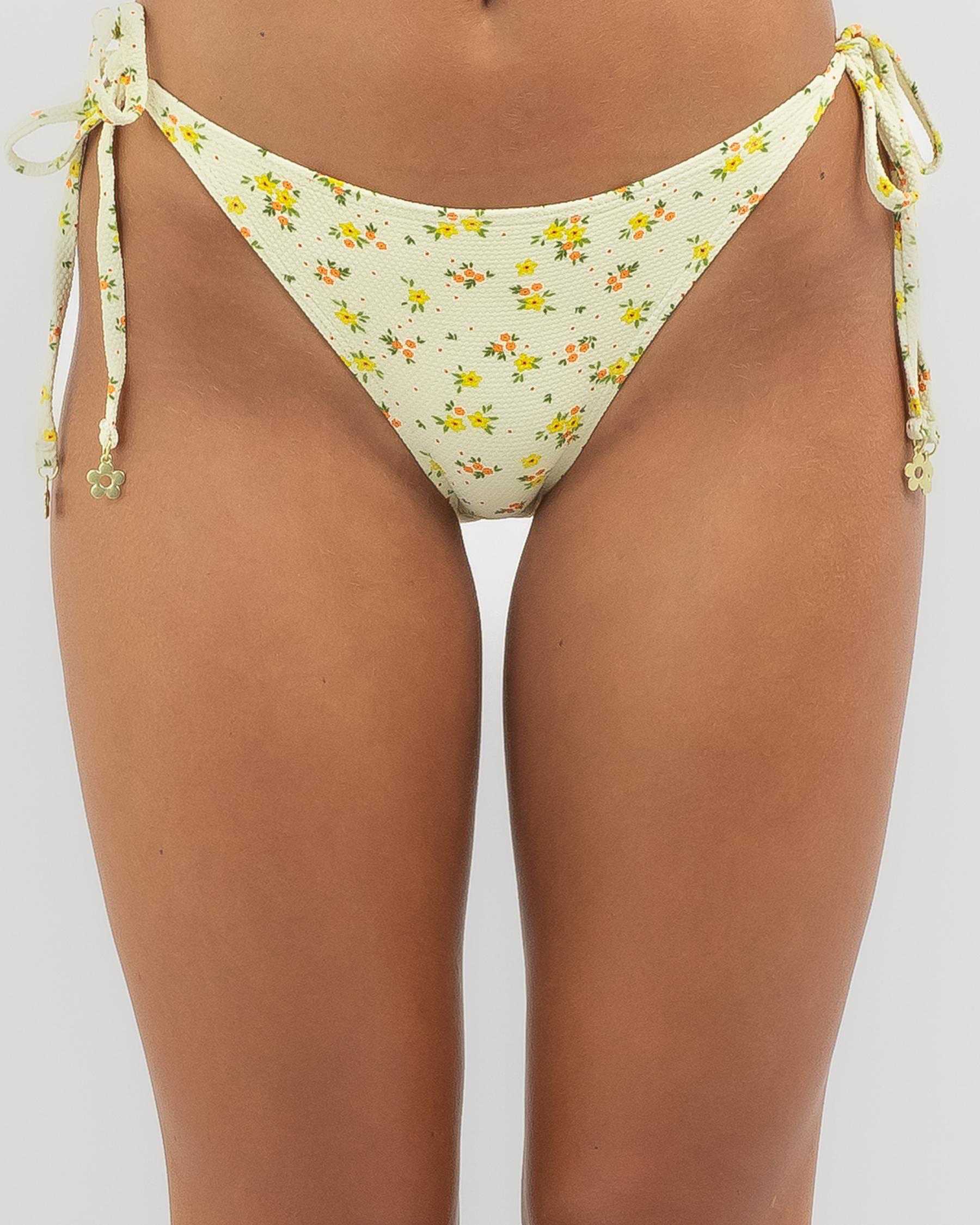 Shop Kaiami Flora Tie Side Bikini Bottom In Whiteyellow Fast Shipping And Easy Returns City 