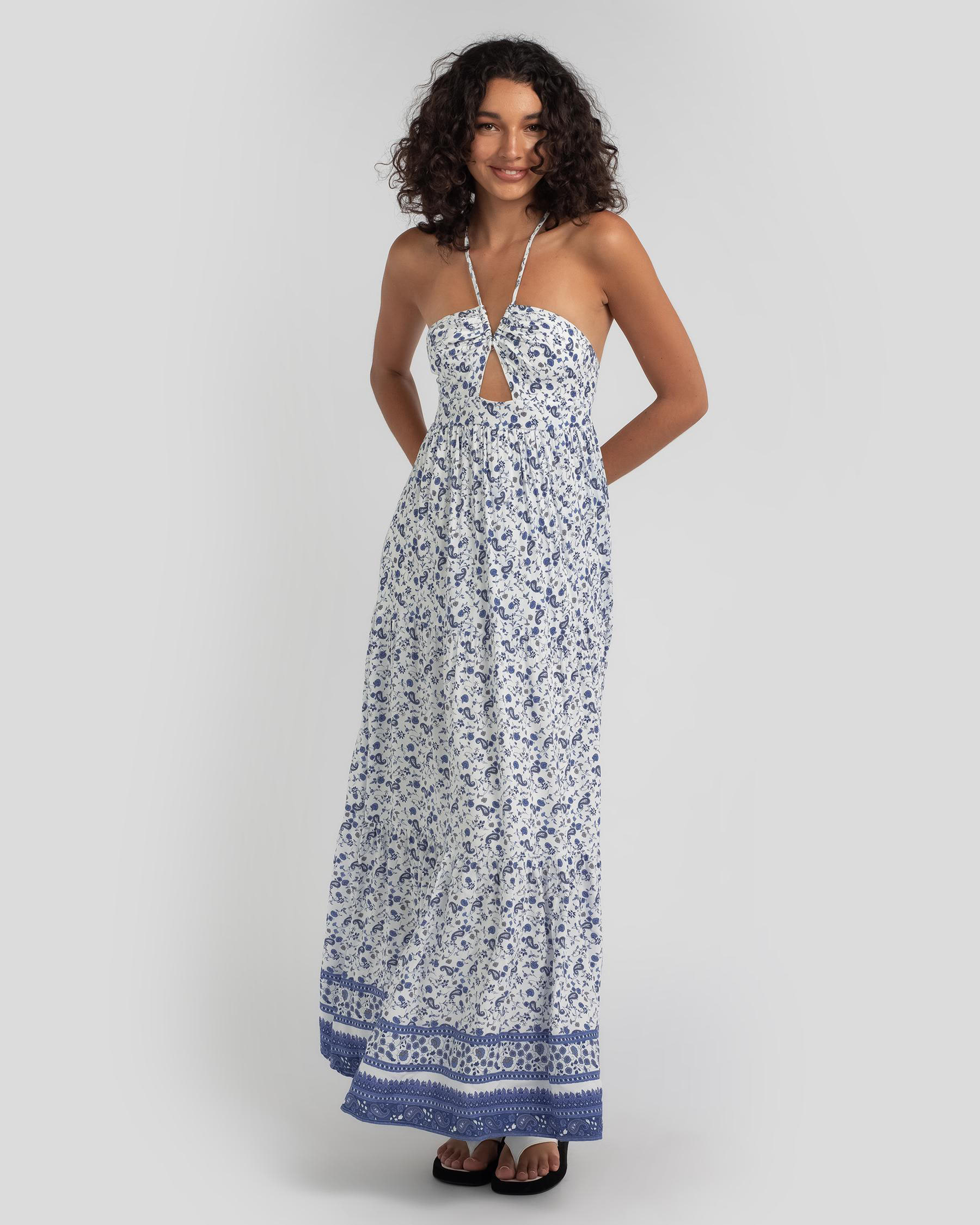 Shop Mooloola Brixton Maxi Dress In White/blue - Fast Shipping & Easy ...