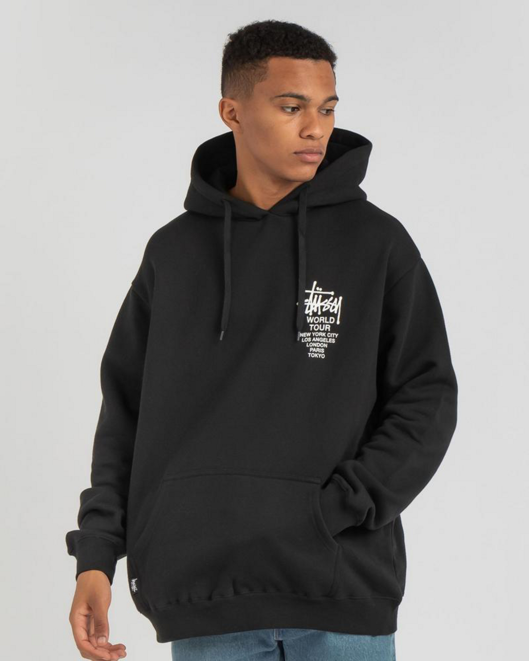 Shop Stussy World Tour Hoodie In Solid Black - Fast Shipping & Easy ...