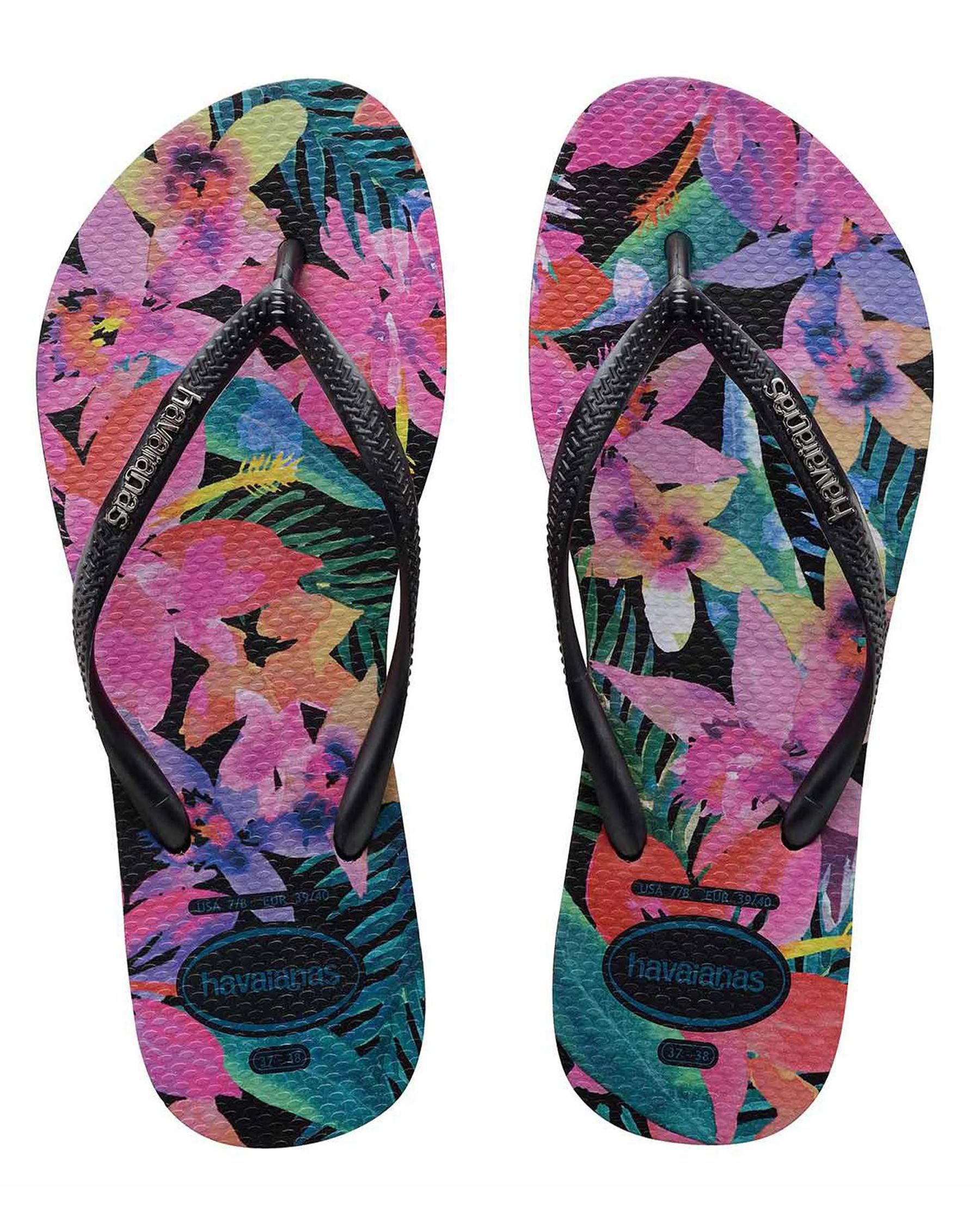 Havaianas Slim Tropical Thongs In Black - Fast Shipping & Easy Returns ...