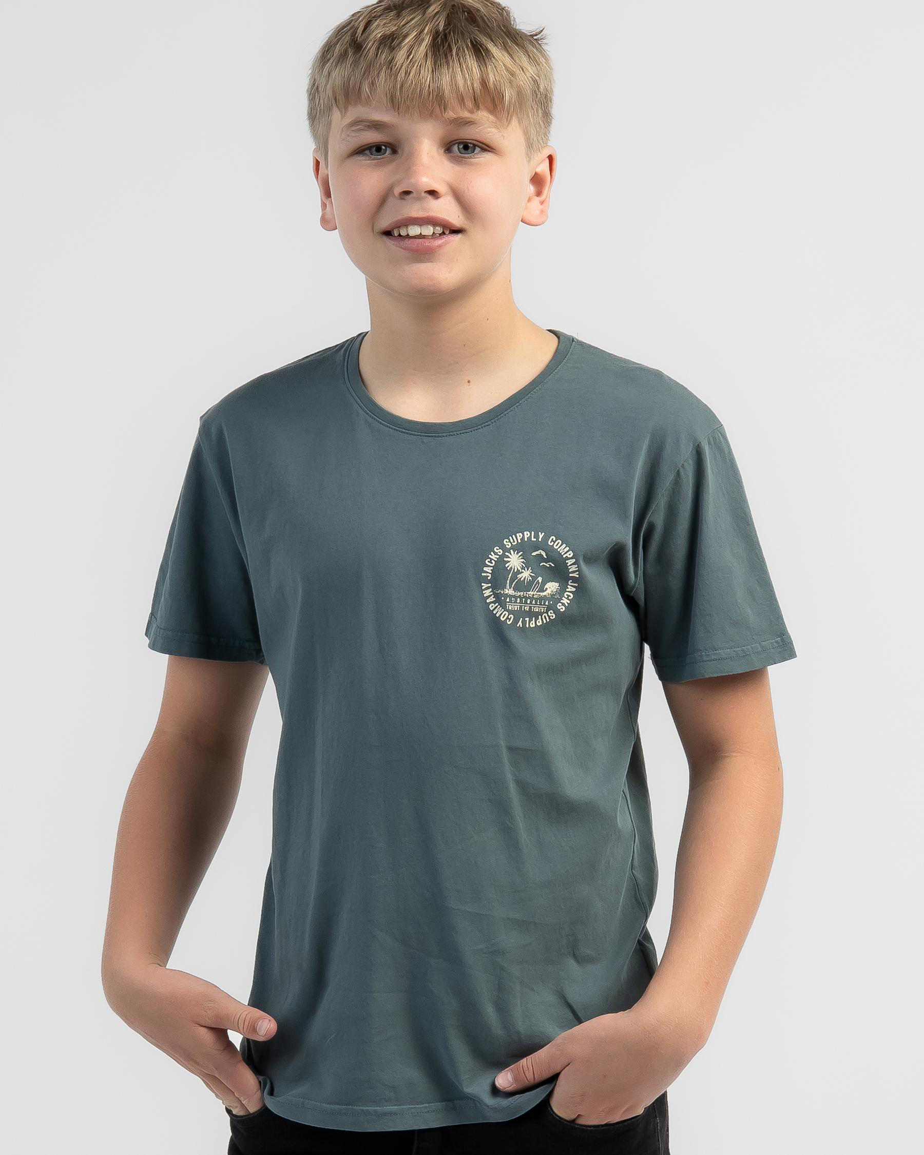 Shop Jacks Boys' Counter T-Shirt In Overdye Green - Fast Shipping ...