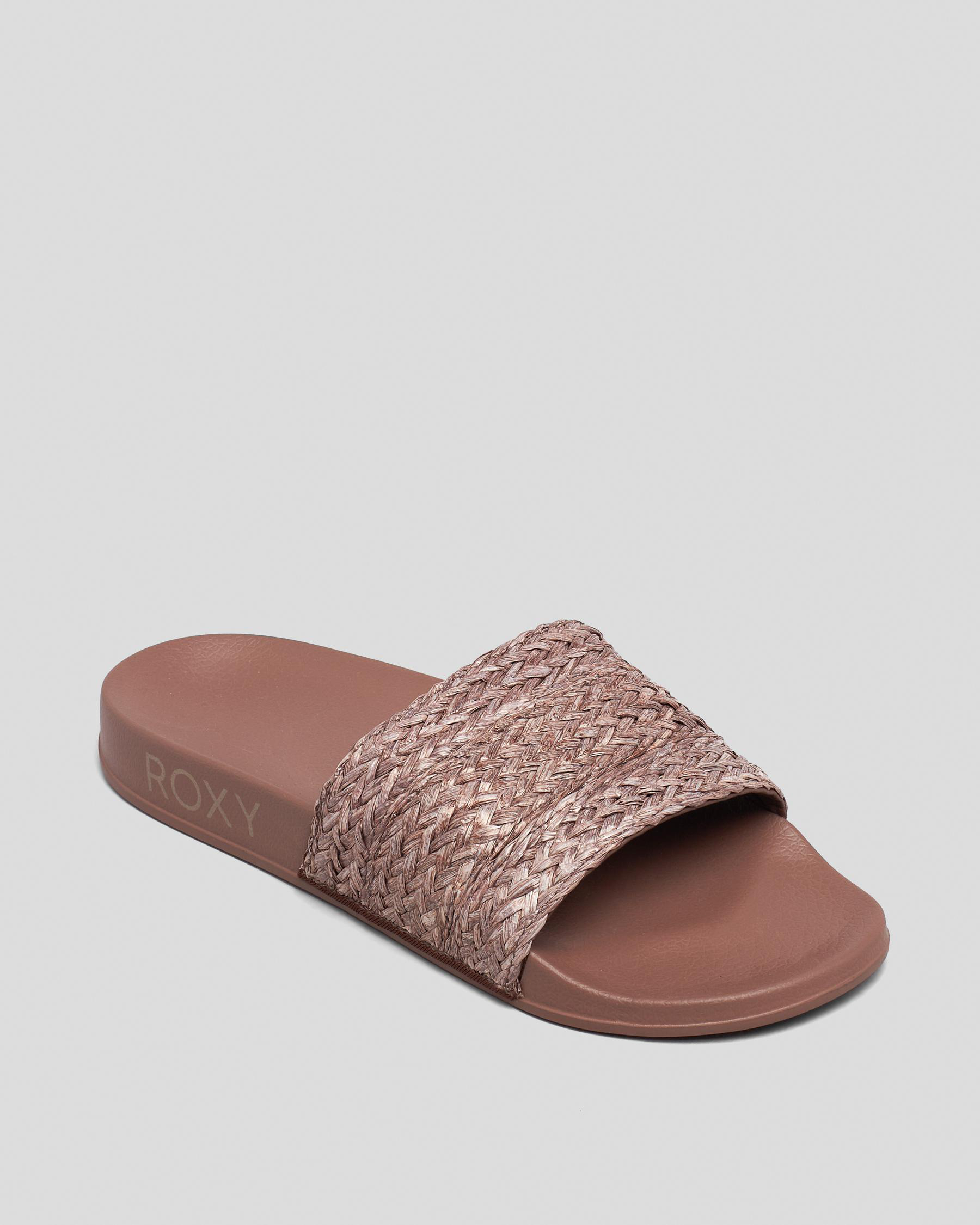 Shop Roxy Slippy Jute Slide Sandals In Chocolate - Fast Shipping & Easy ...