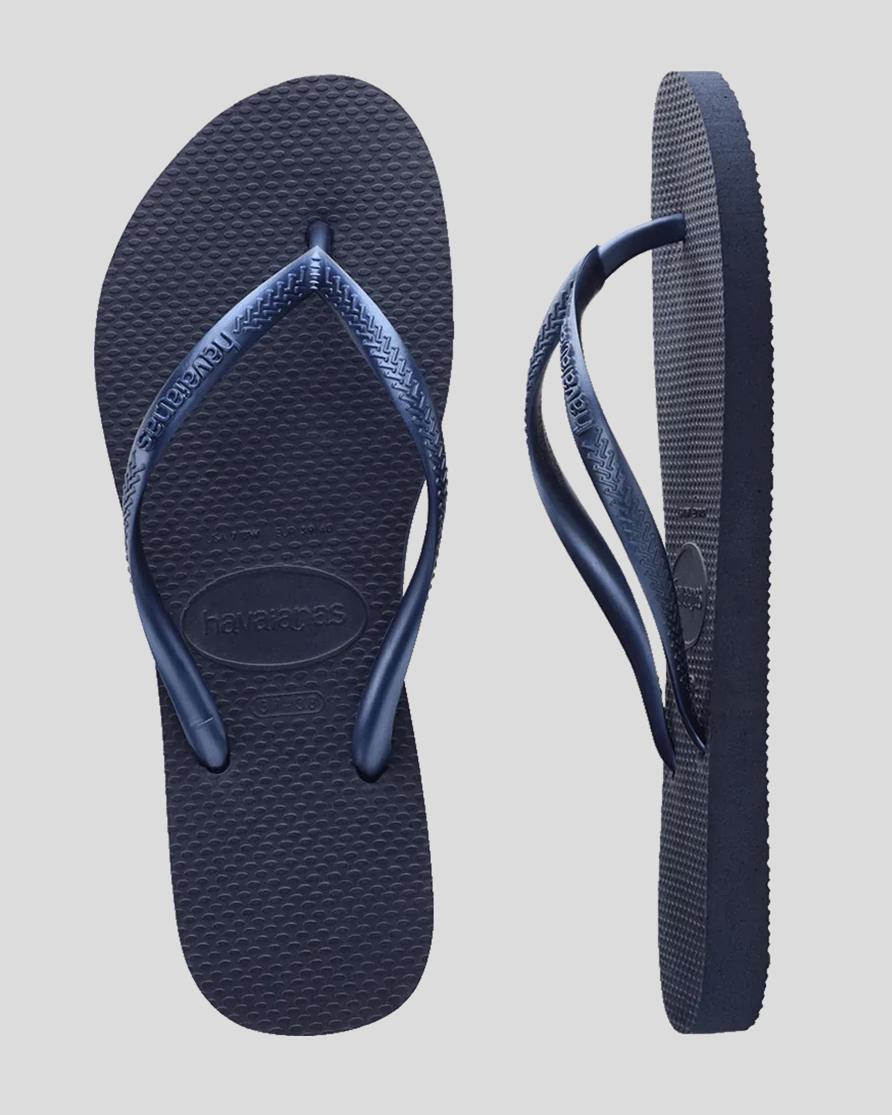 Havaianas Slim Metal Logo Thongs In Navy Blue/navy Blue - Fast Shipping ...