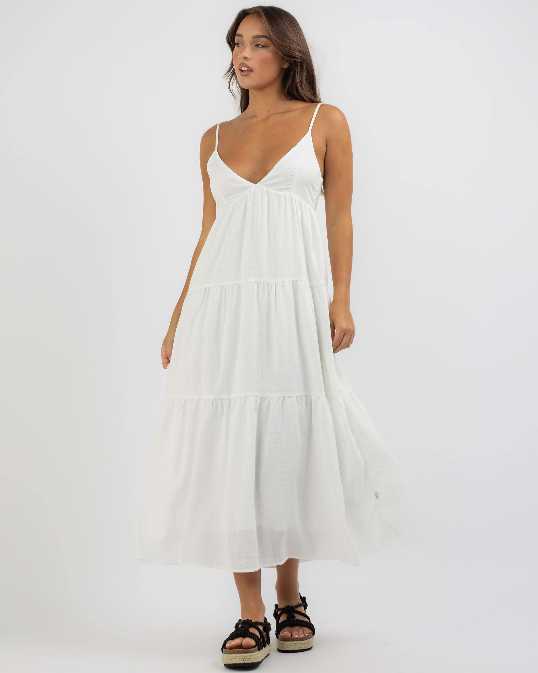 Shop Rhythm Classic Tiered Midi Dress In White - Fast Shipping & Easy ...