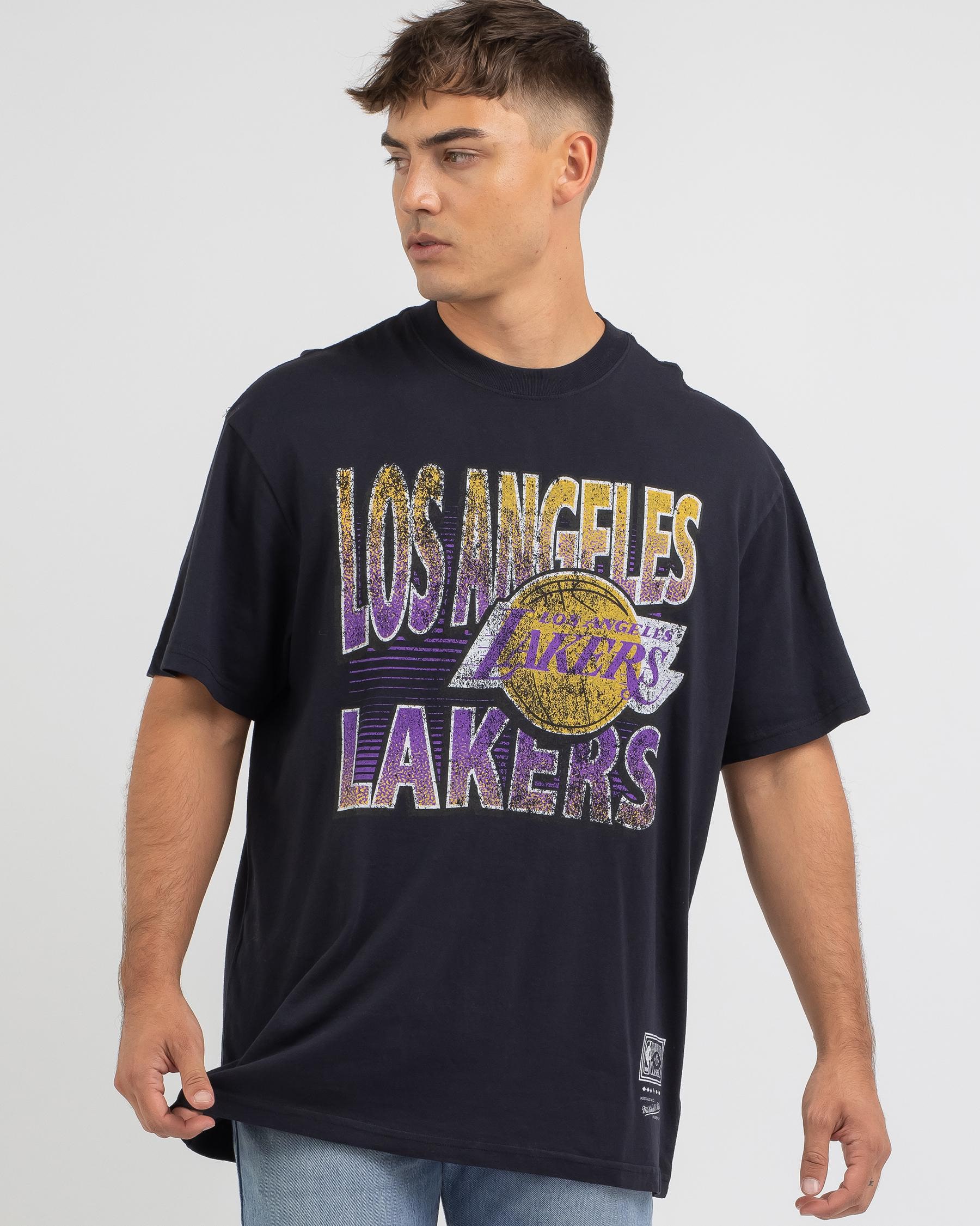 Shop Mitchell & Ness Lakers Incline Stack T-Shirt In Faded Black - Fast ...