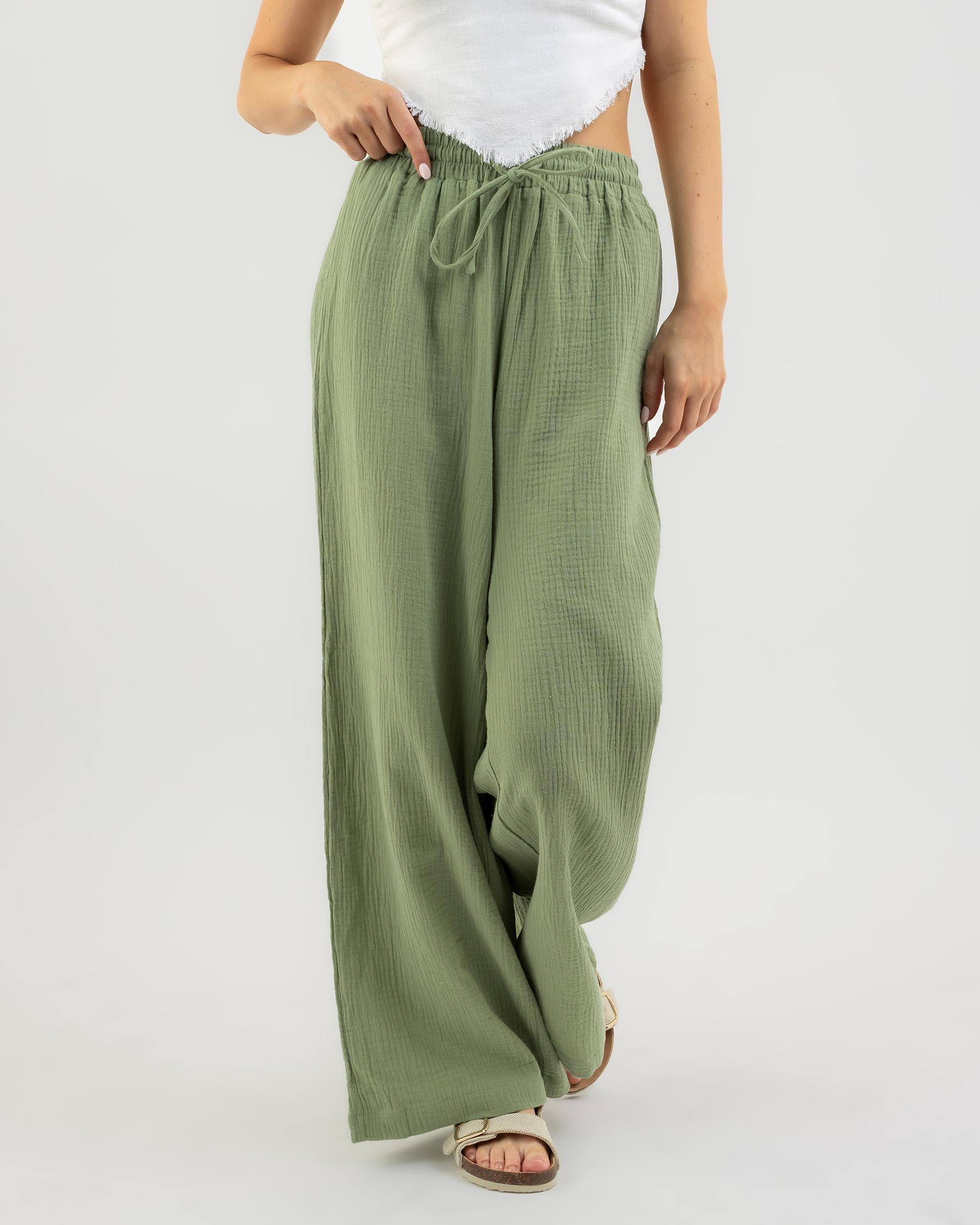 Mooloola Cancun Beach Pants In Moss Green - Fast Shipping & Easy ...