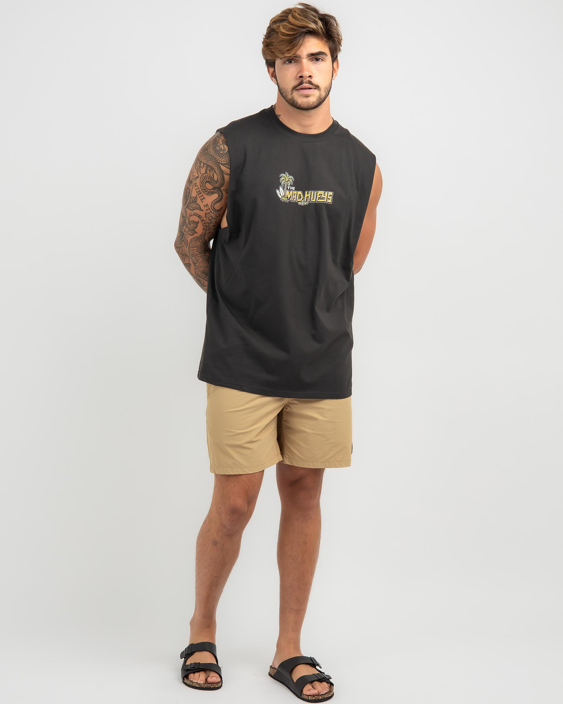 Shop The Mad Hueys Hueys Beach Club Muscle Tank In Vintage Black - Fast ...