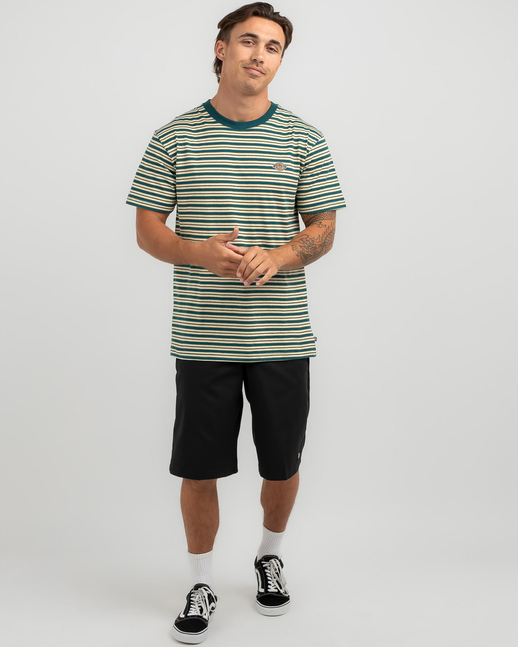 Shop Dickies Rockwood Mini Stripe T-Shirt In Dark Lincoln Green Stripe ...