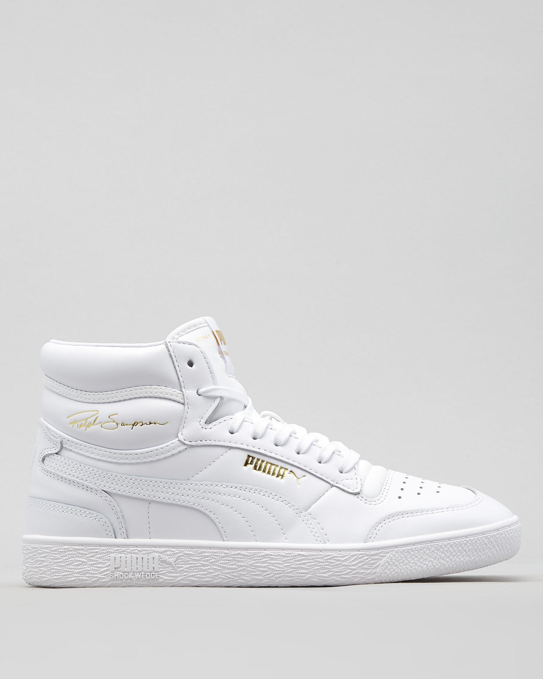 Shop Puma Ralph Sampson Mid Cut Shoes In White/team Gold - Fast ...