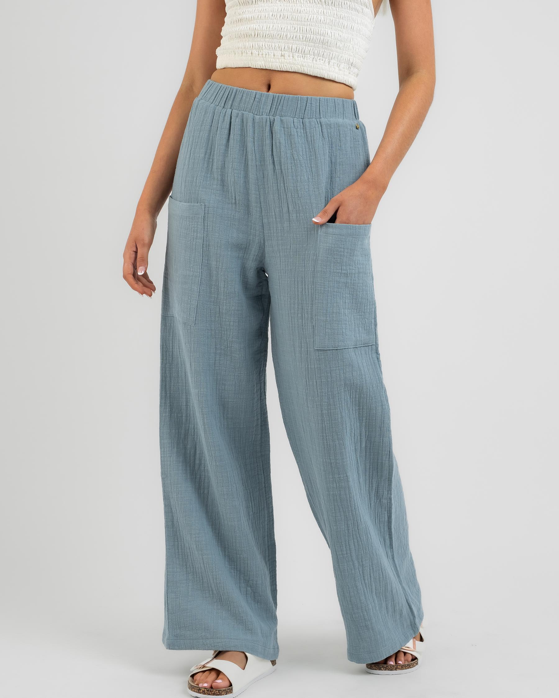 Rusty Somewhere Beach Pants In Dusty Blue - Fast Shipping & Easy ...