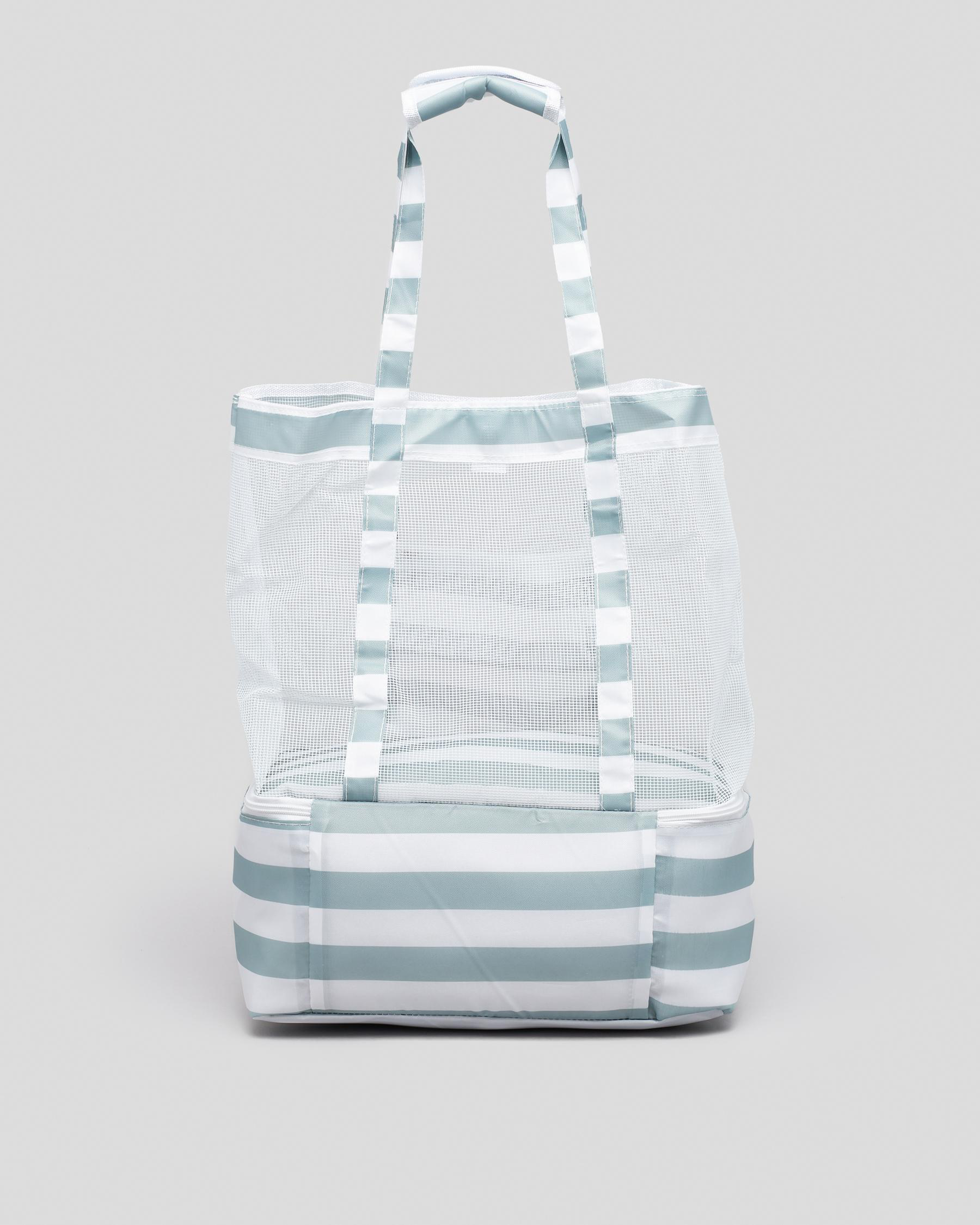 Get It Now Hamptons Mesh Beach Cooler Bag In Sage/white - FREE ...