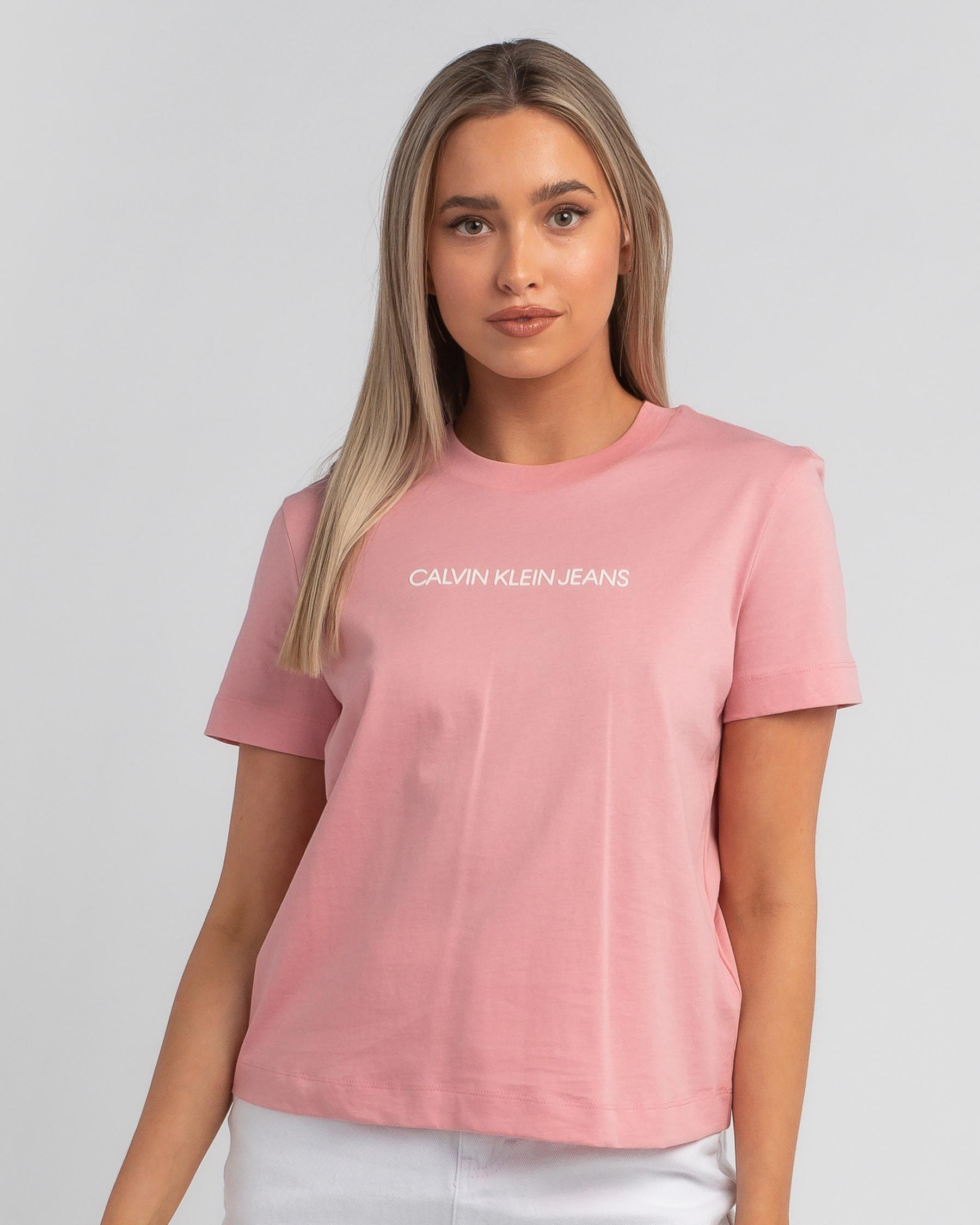 Shop Calvin Klein Shrunken Institutional T-Shirt In Soft Berry/bright ...