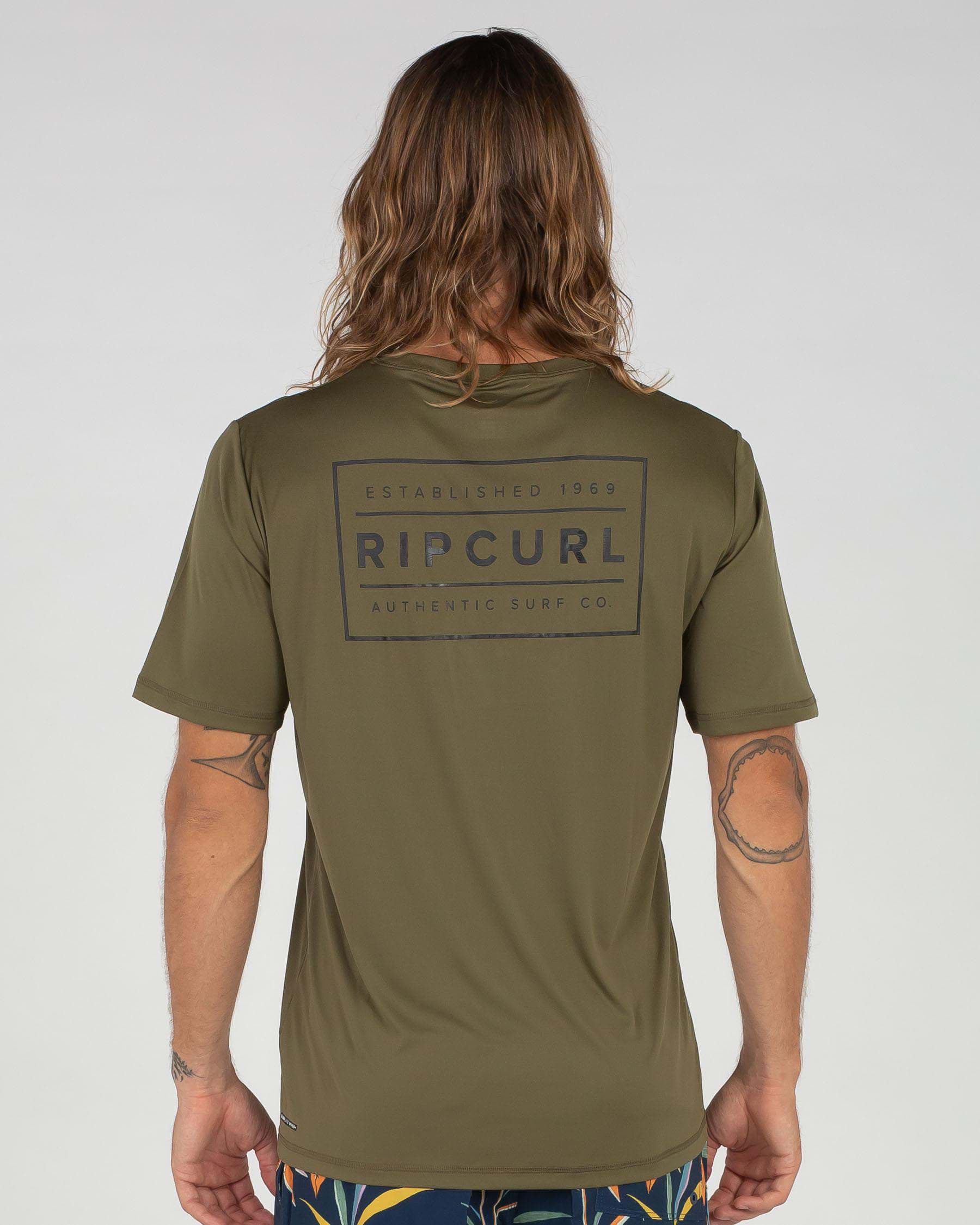 Rip Curl Driven Box Short Sleeve Rash Vest In Khaki - Fast Shipping ...