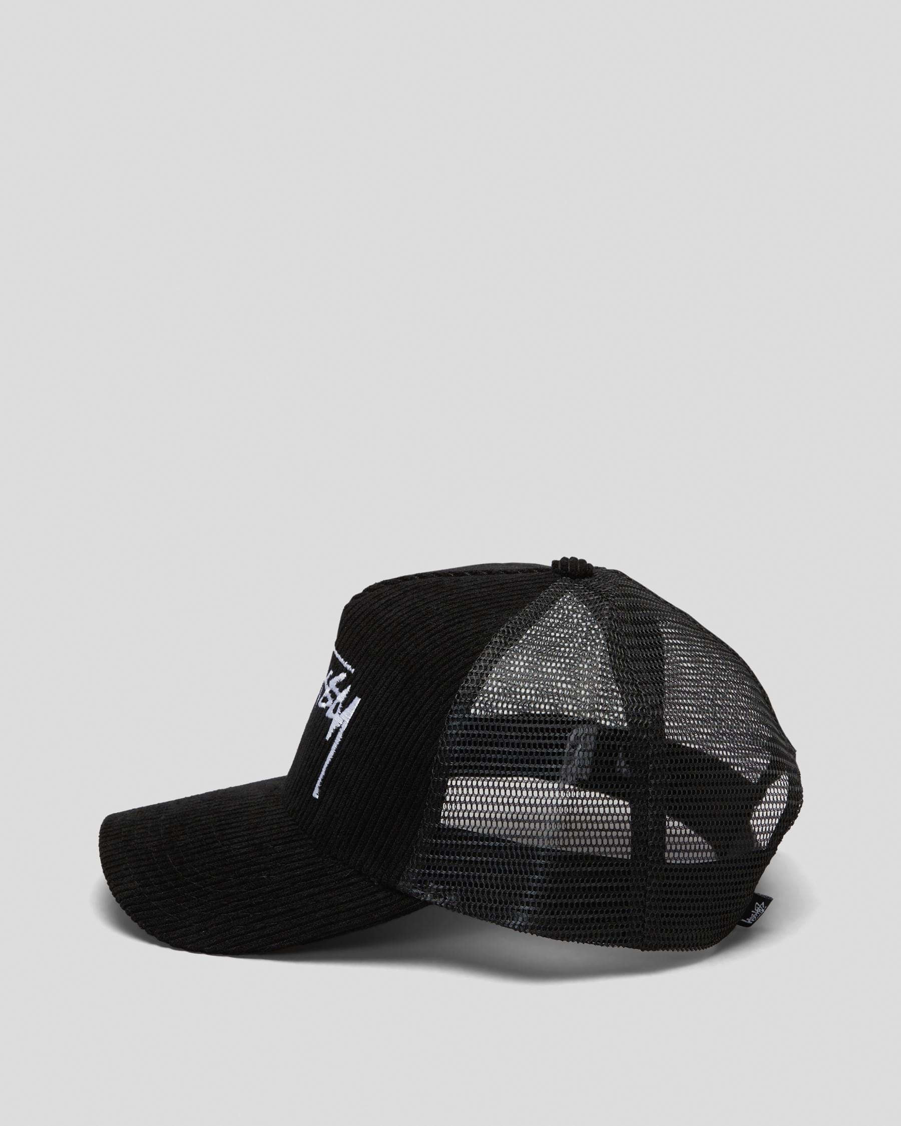 Shop Stussy Stock Cord Trucker Cap In Black - Fast Shipping & Easy 