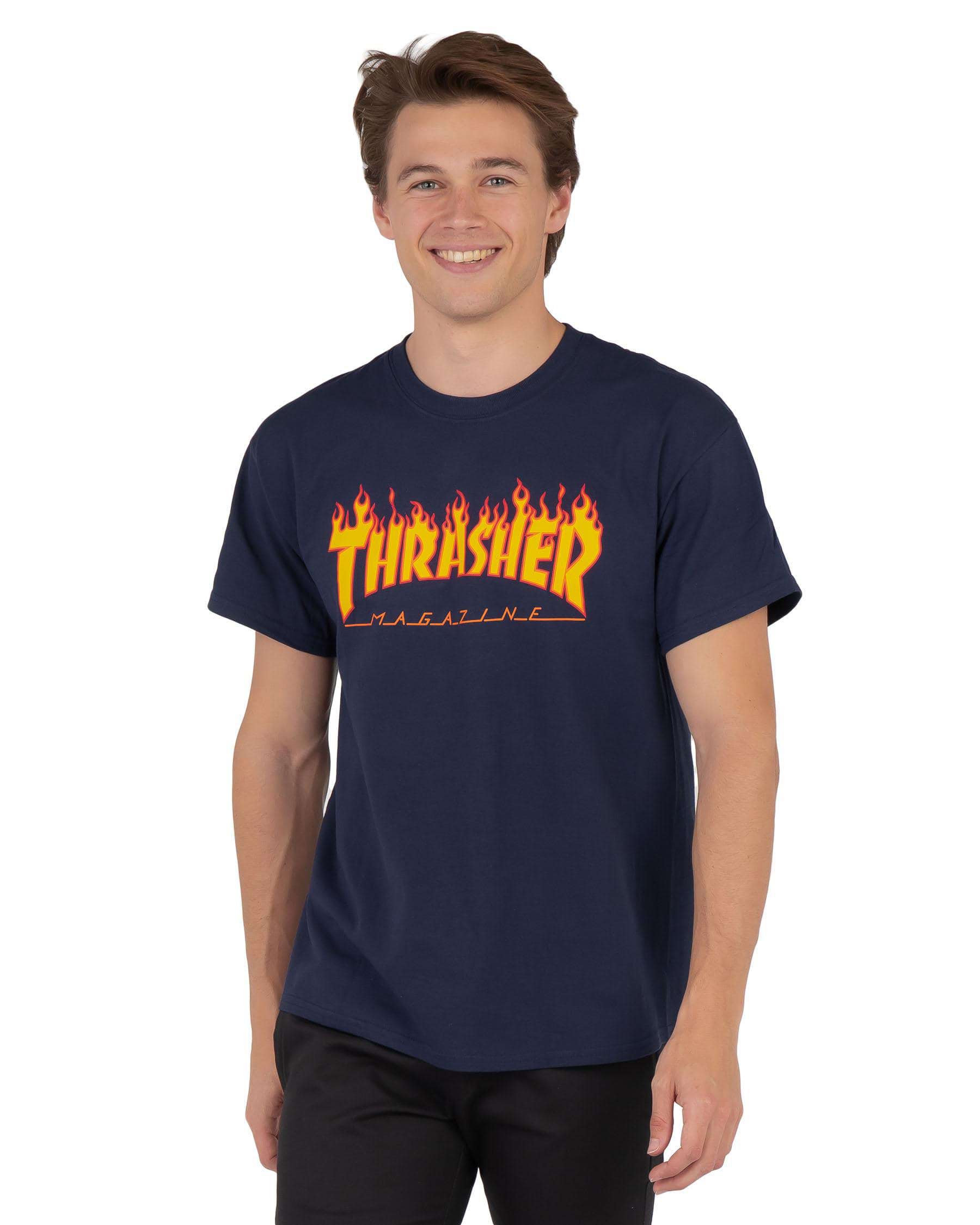 Shop Thrasher Flame T-Shirt In Navy - Fast Shipping & Easy Returns ...
