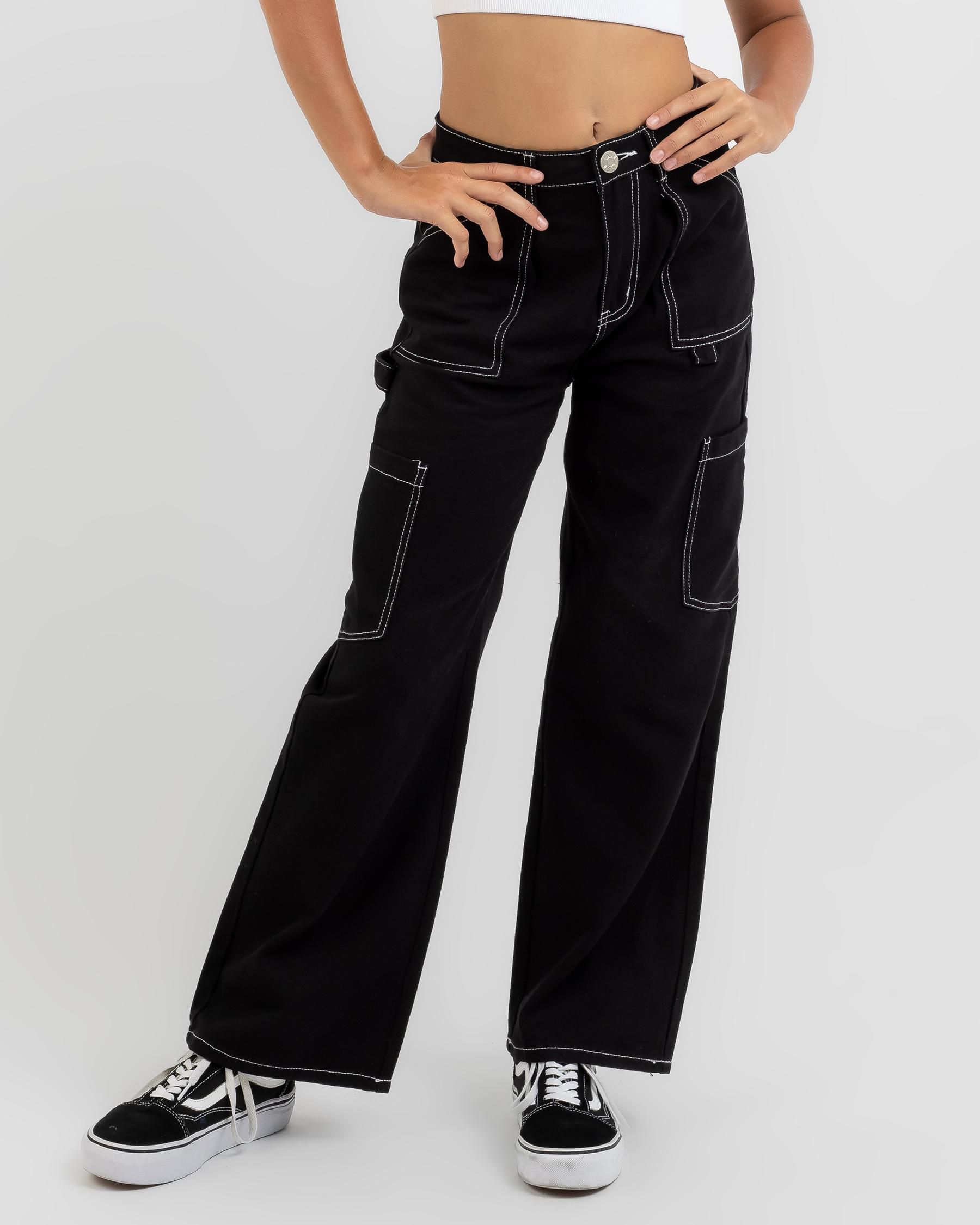 Shop DESU Girls' Hound Dog Cargo Jeans In Solid Black - Fast Shipping ...