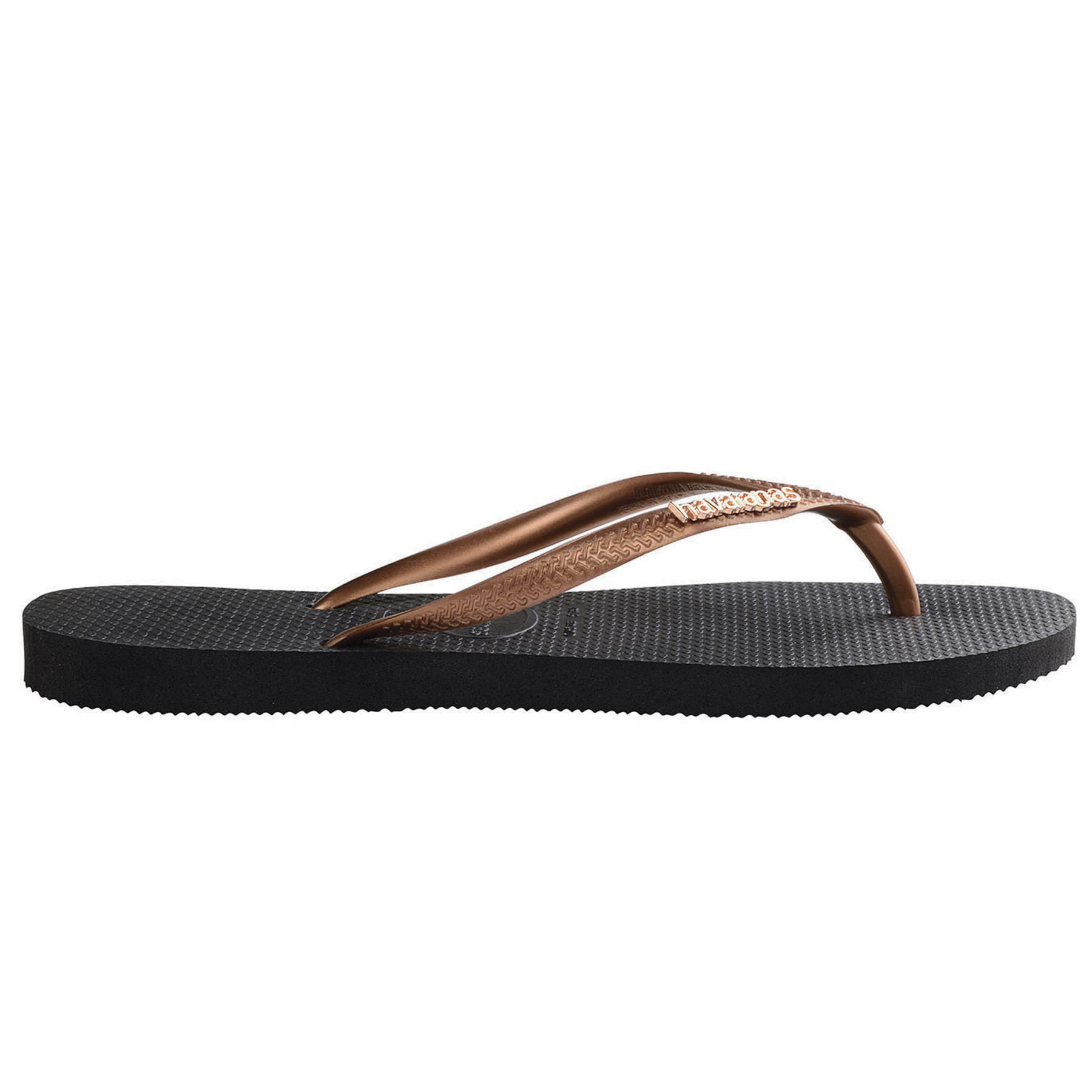 Shop Havaianas Slim Metal Thongs In Black Copper - Fast Shipping & Easy ...