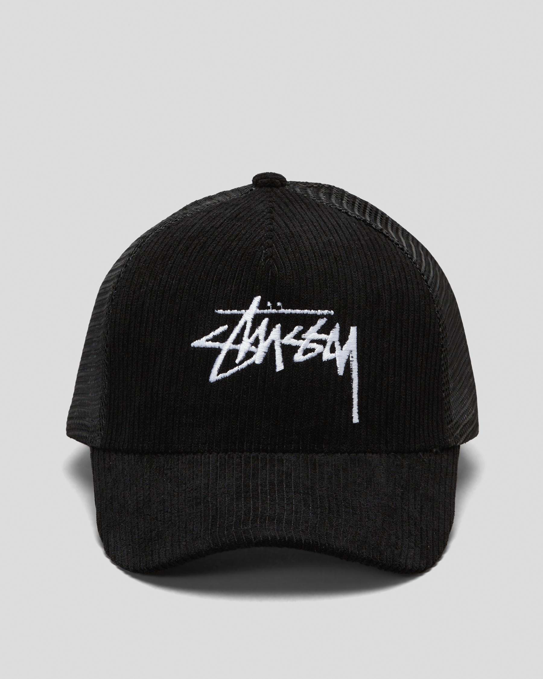 Shop Stussy Stock Cord Trucker Cap In Black - Fast Shipping & Easy ...