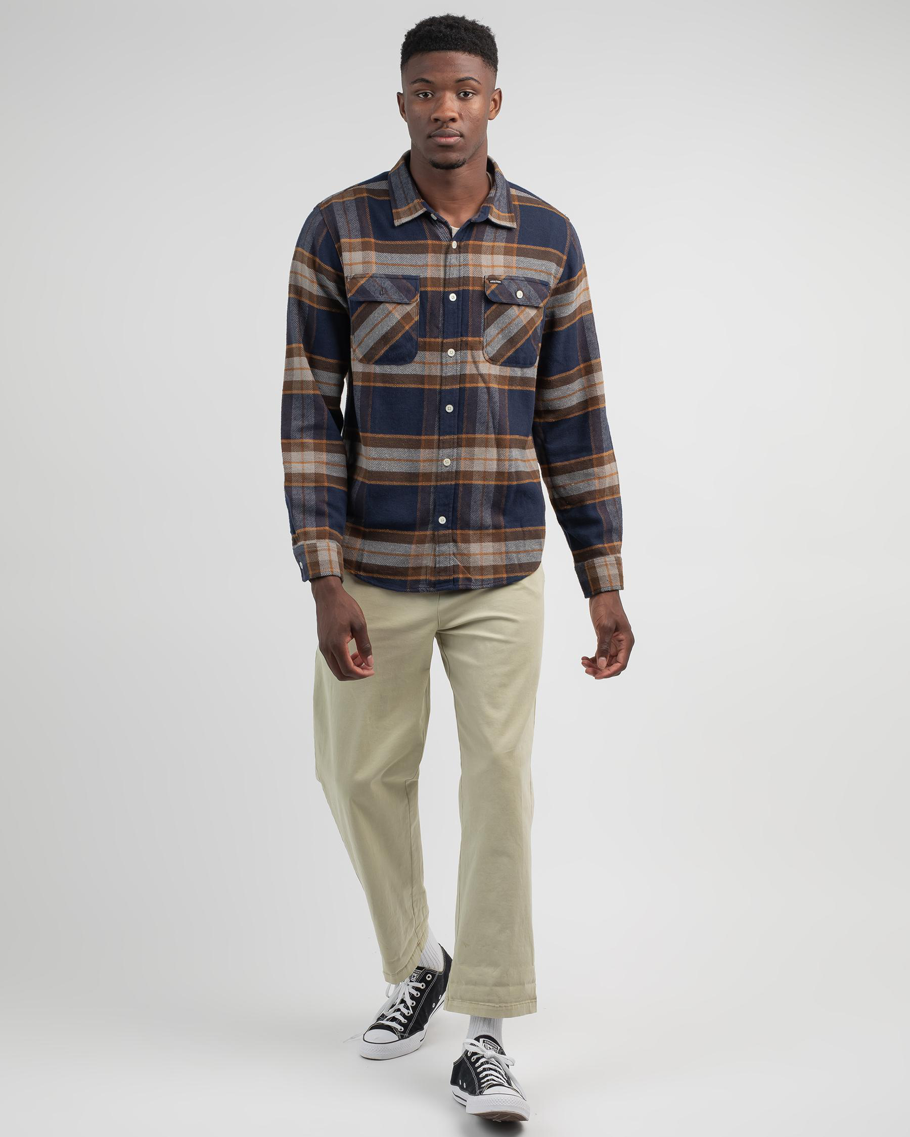 Shop Brixton Bowery Flannel Long Sleeve Shirt In Joe Blue - Fast ...