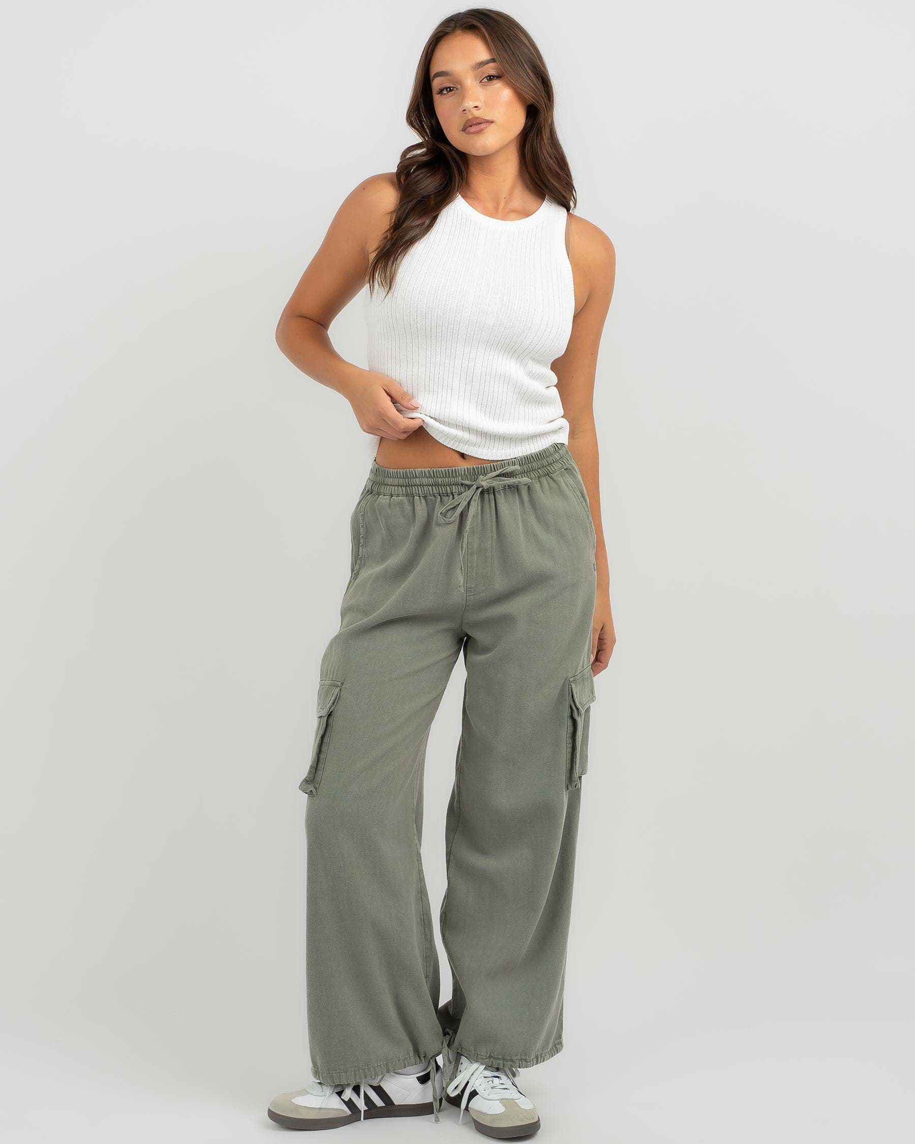 Shop Roxy Day Trippin Cargo Pants In Agave Green - Fast Shipping & Easy ...
