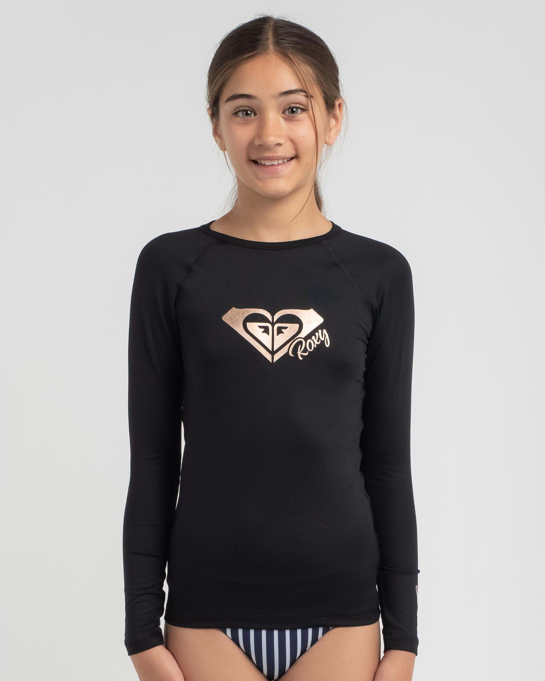 Shop Roxy Girls Beach Time Long Sleeve Rash Vest In Anthracite Fast Shipping And Easy Returns