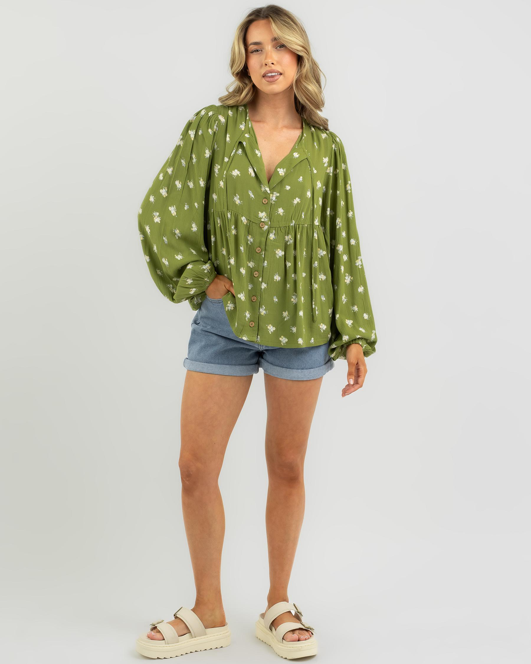 Shop Billabong Free Fallin Long Sleeve Top In Green Eyes - Fast ...