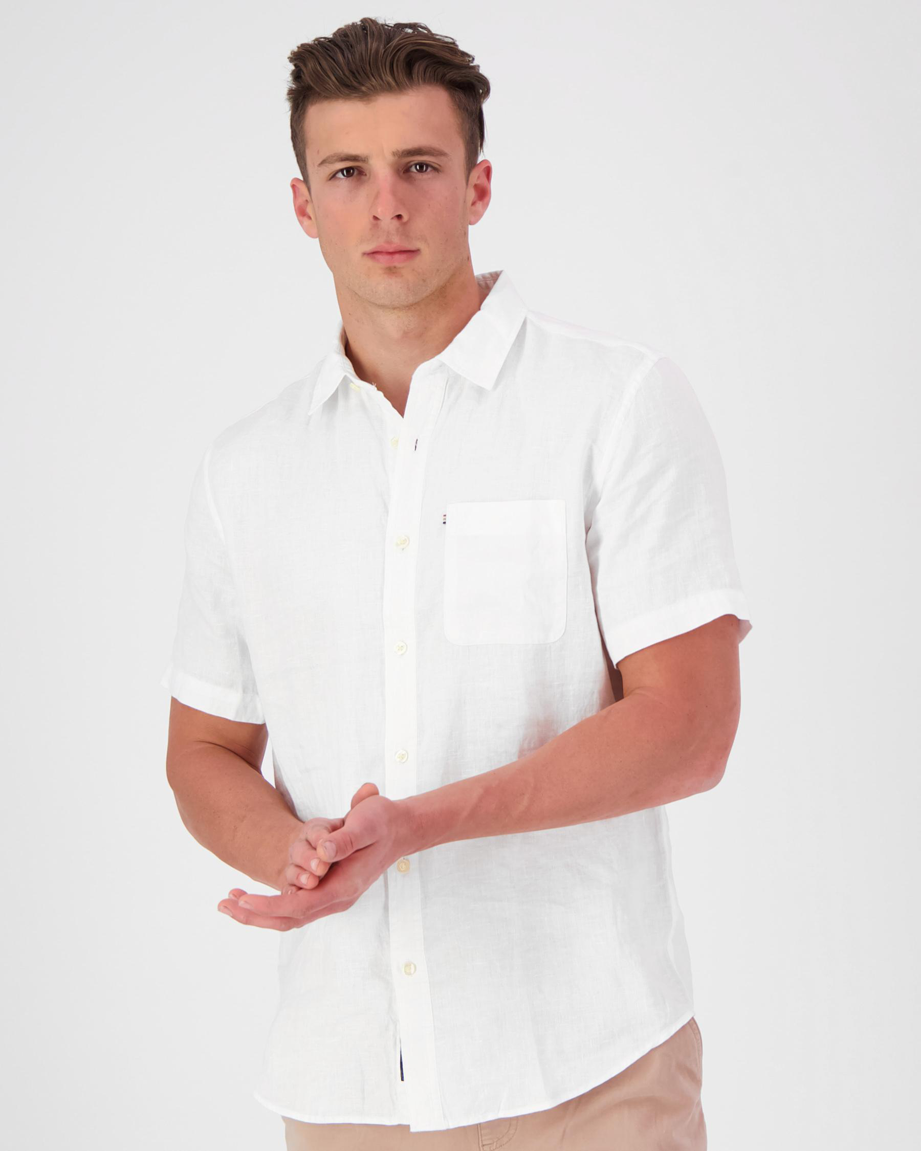 Shop Academy Brand Hampton Linen Short Sleeve Shirt In White - Fast ...