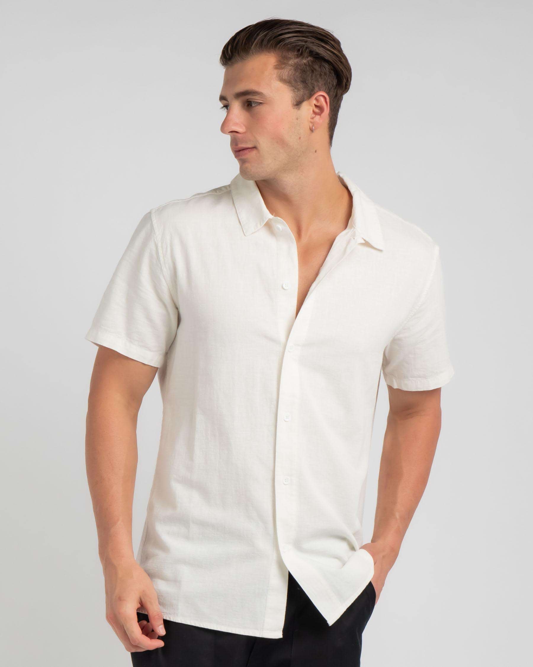 Shop Rhythm Classic Linen Short Sleeve Shirt In Vintage White - Fast ...