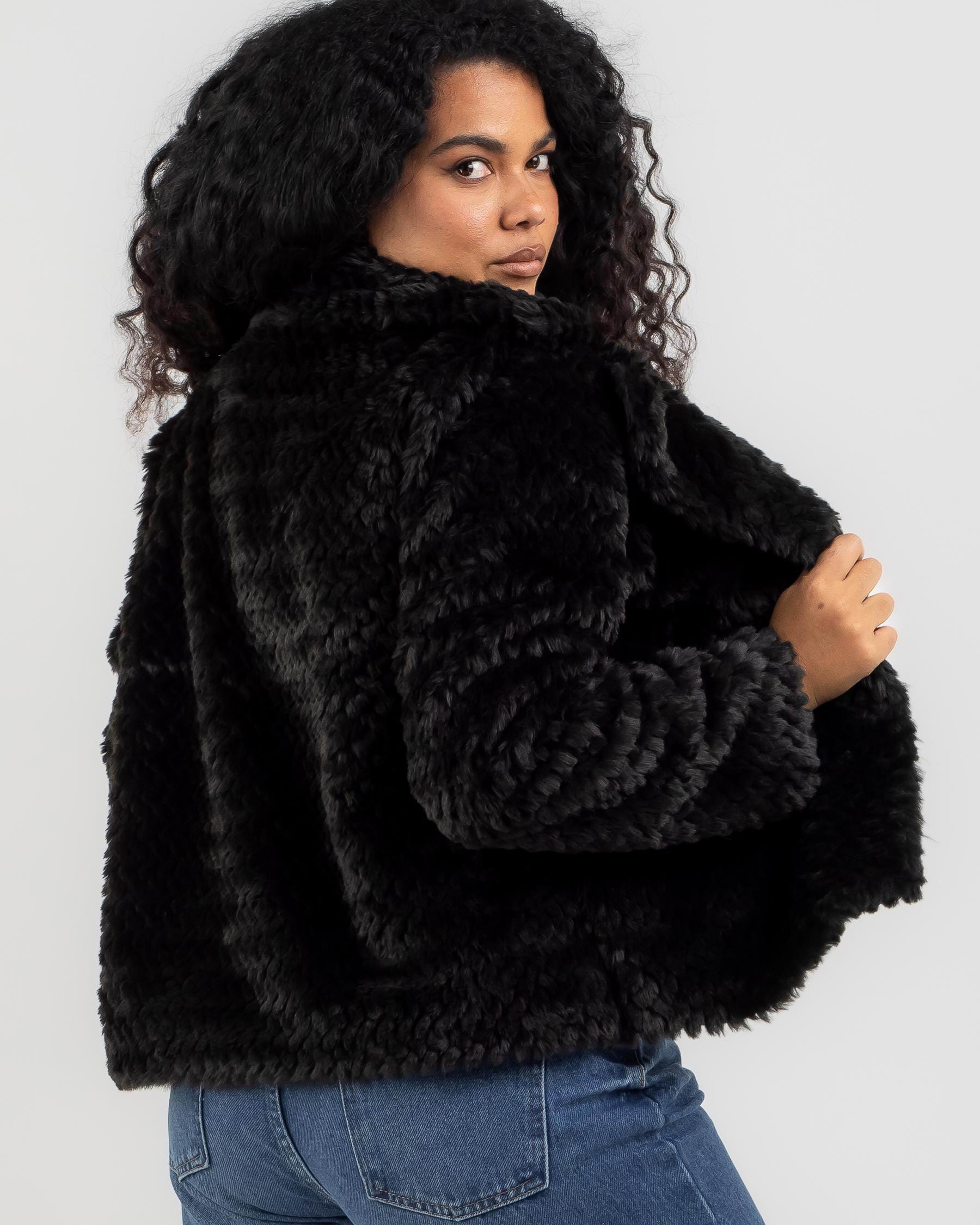 Shop Mooloola Bradshaw Faux Fur Jacket In Black - Fast Shipping & Easy ...